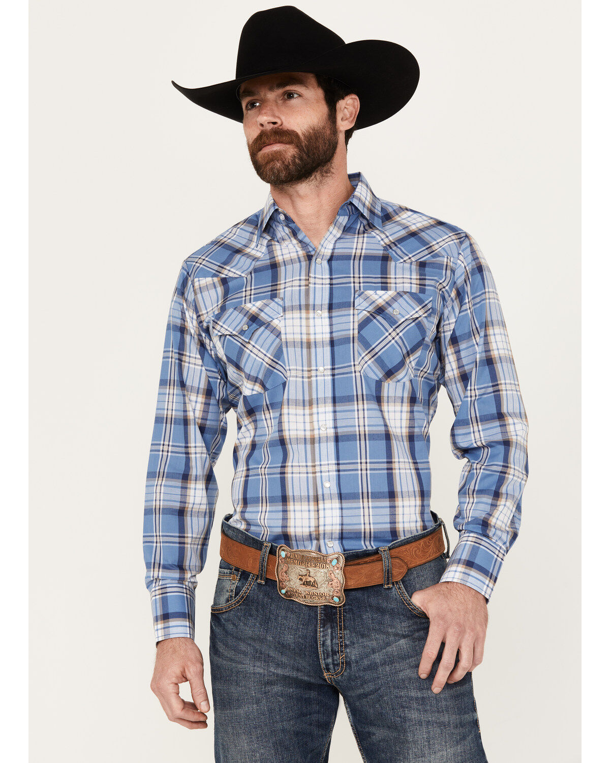 Men's Ely Walker Plaid Print Long Sleeve Pearl Snap Western Shirt