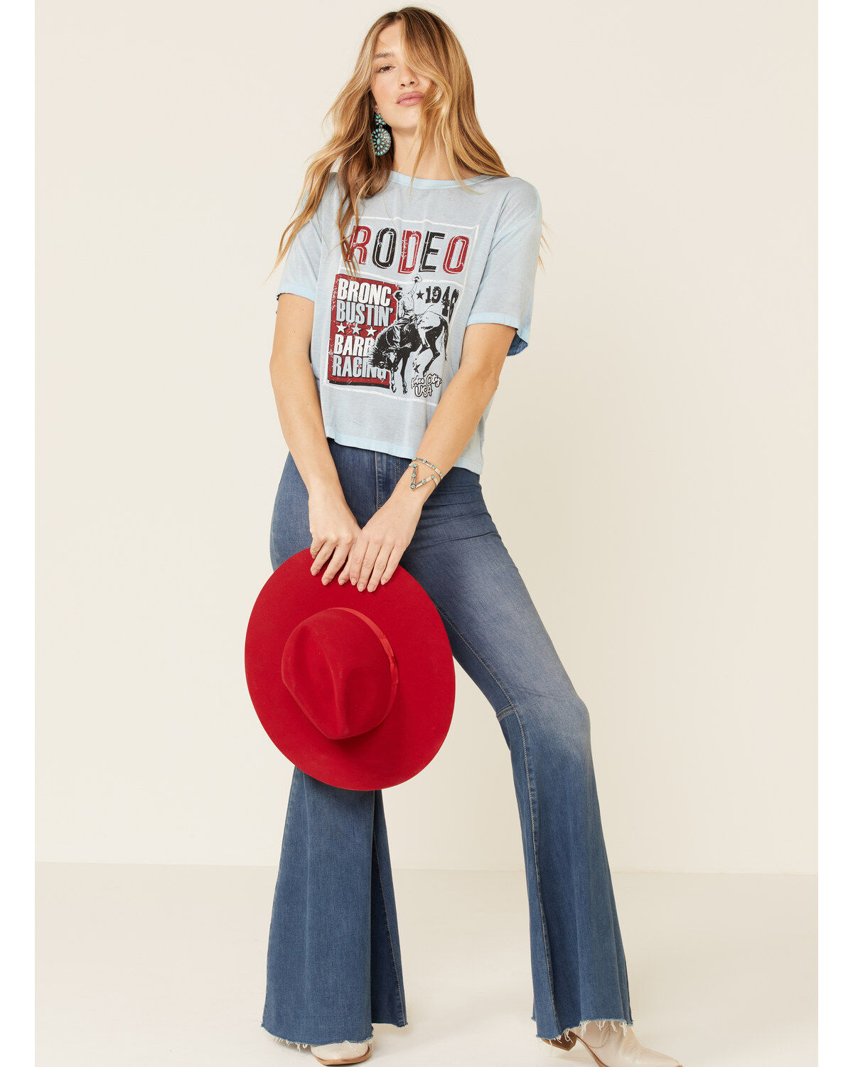 Women's Rock & Roll Denim Rodeo Bronco Bustin' Tee