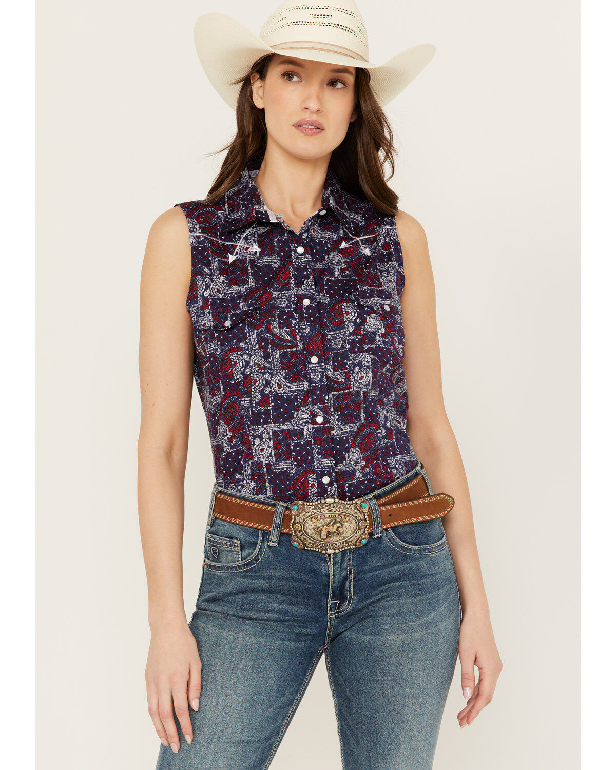 Women's Panhandle Rough Stock by Distressed Handkerchief Sleeveless Pe