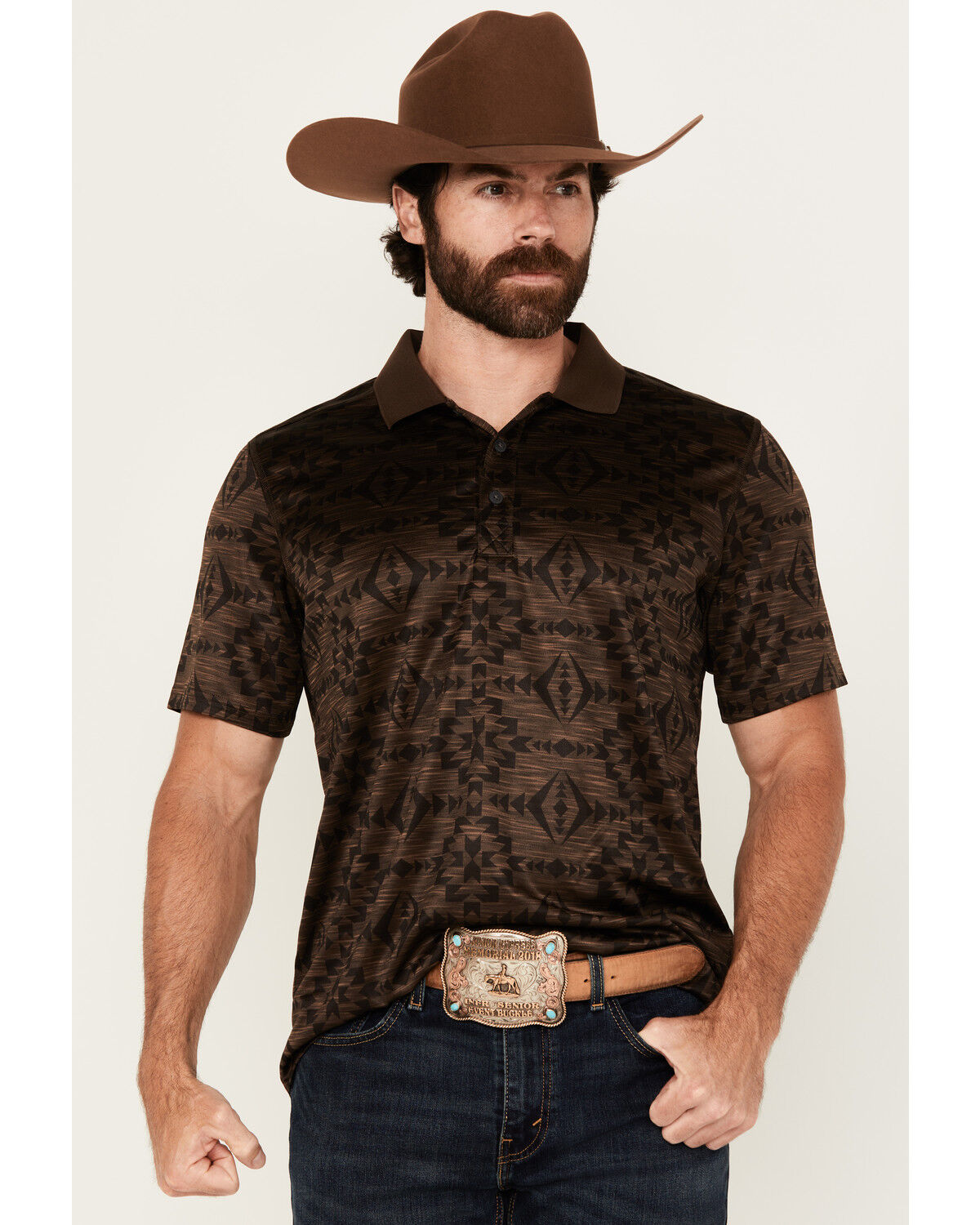 Men's RANK 45 Tonal Southwestern Print Short Sleeve Button-Down Polo
