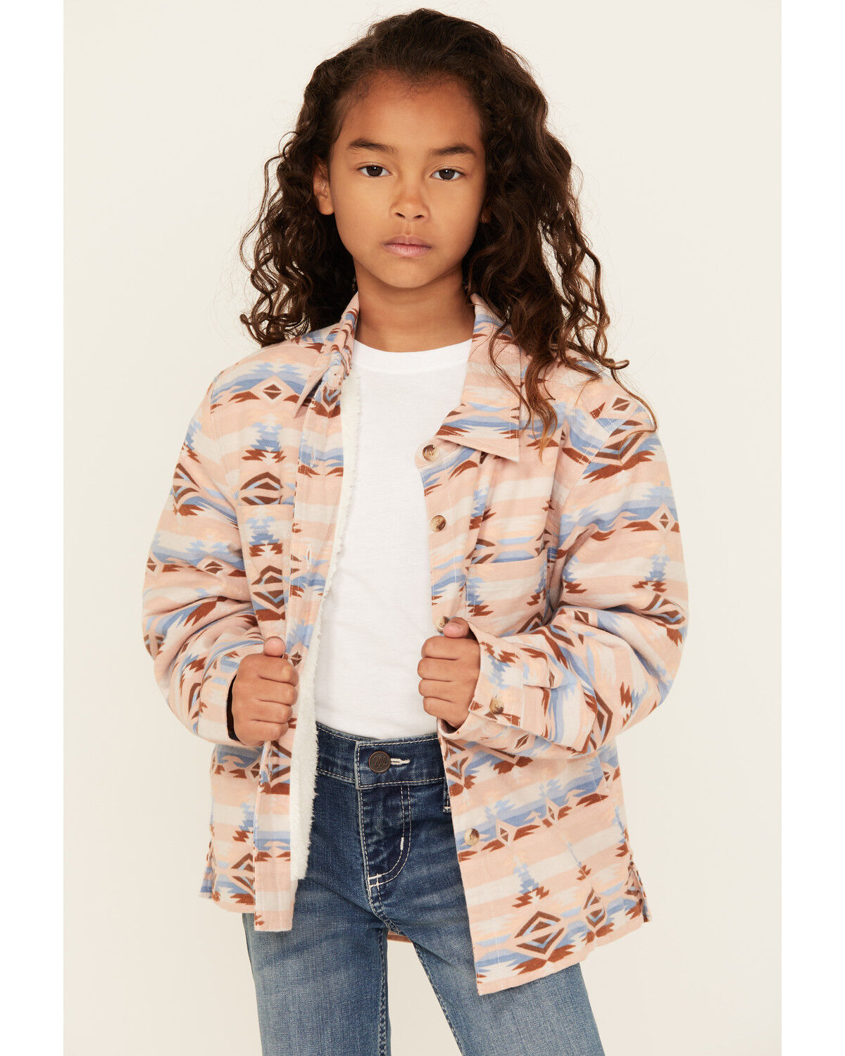 Girls' Ely Walker Southwestern Print Button-Down Sherpa Lined Shacket