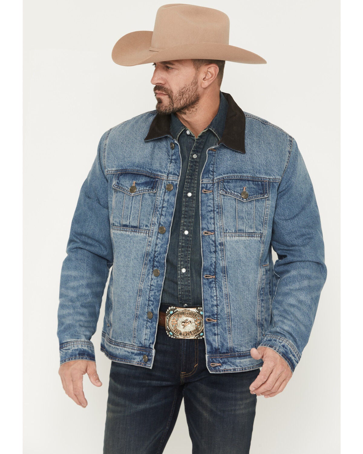 Men's Cody James Bandera Light Wash Sherpa Lined Denim Jacket