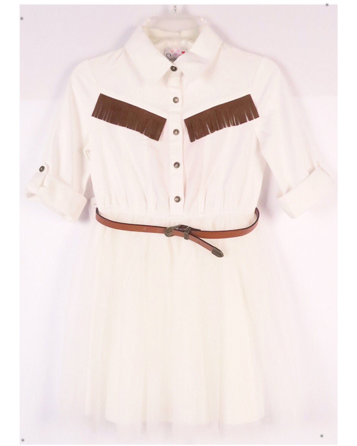 Girls' Sugar California Infant Fringe Long Sleeve Button-Down Denim Tu