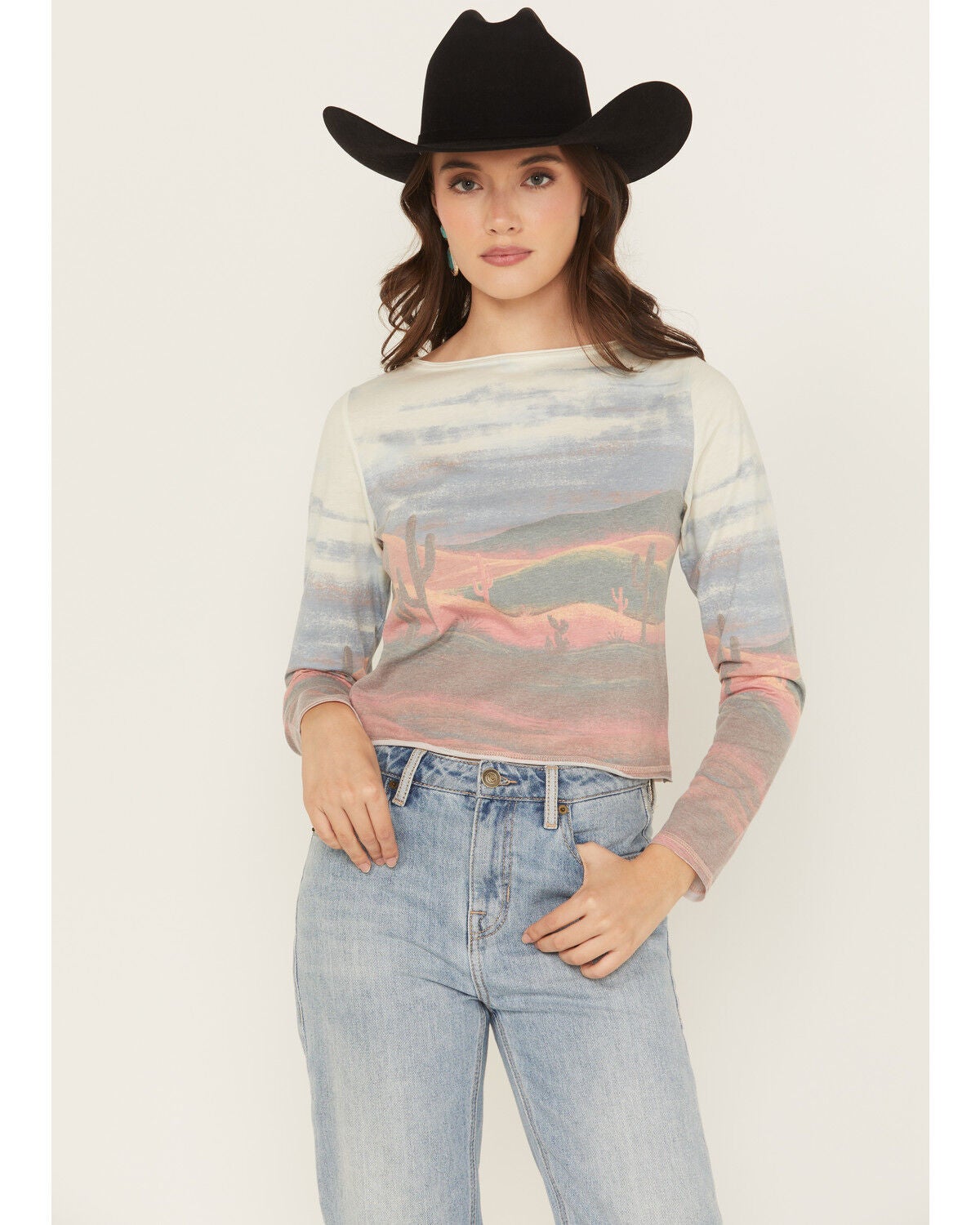 Women's Rock & Roll Denim Sunset Scene Long Sleeve Shirt