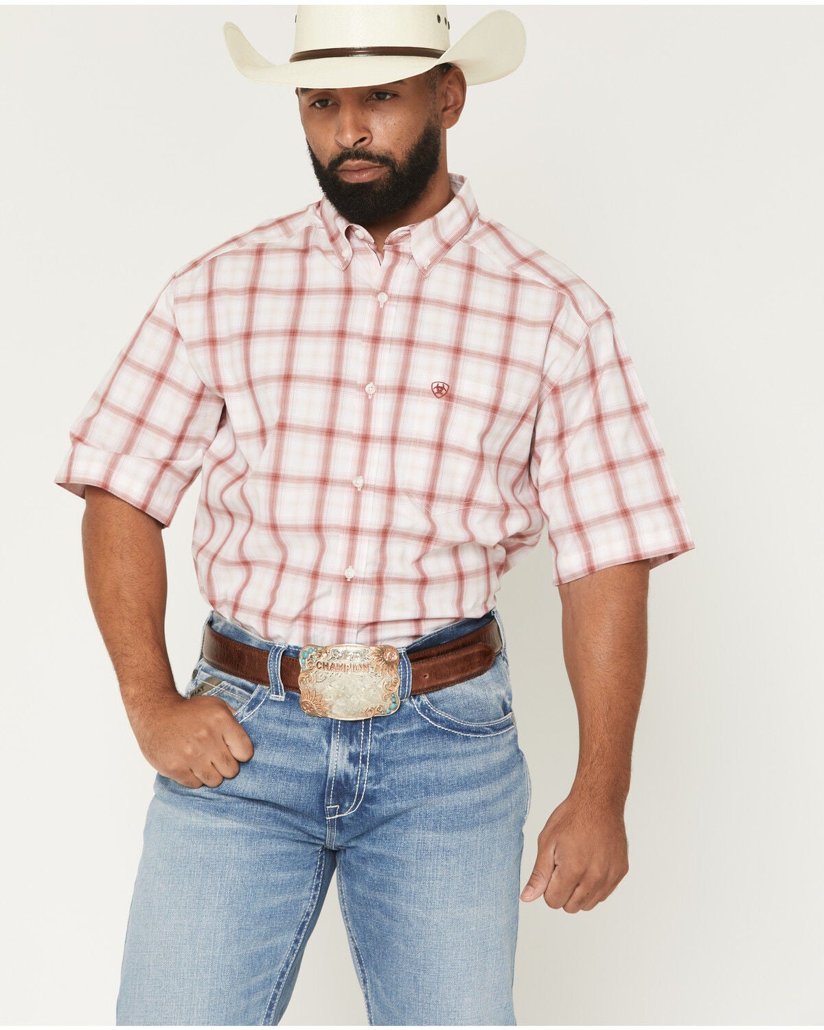 Men's Ariat Pro Series Tilly Plaid Print Short Sleeve Button-Down West