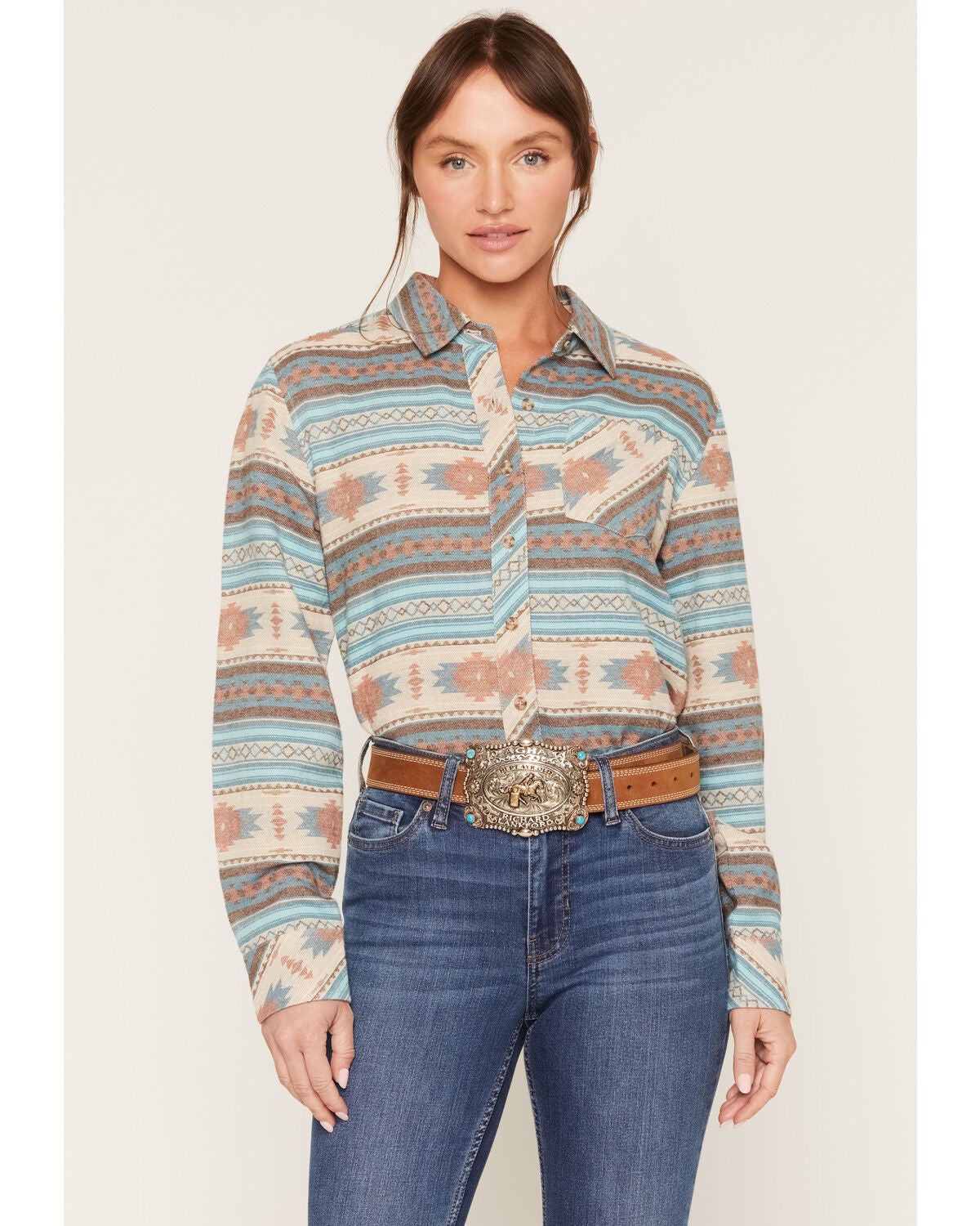 Women's Shyanne Farris Southwestern Print Long Sleeve Relaxed Flannel