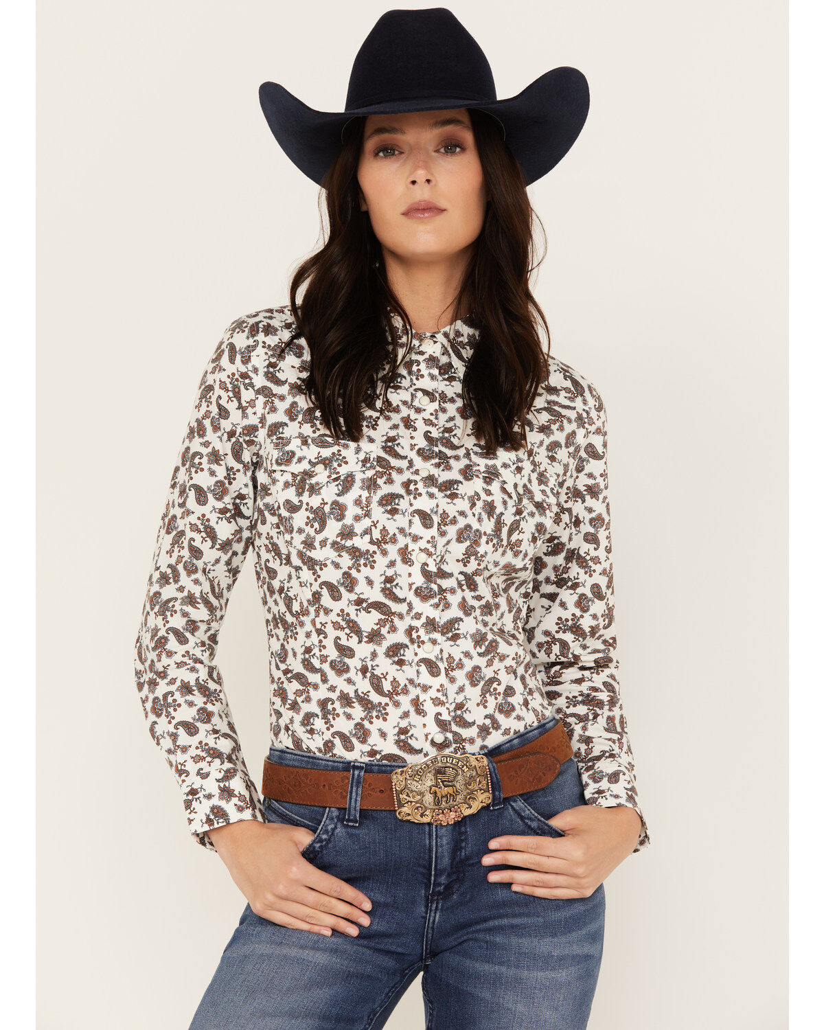 Women's Wrangler Paisley Long Sleeve Western Pearl Snap Shirt