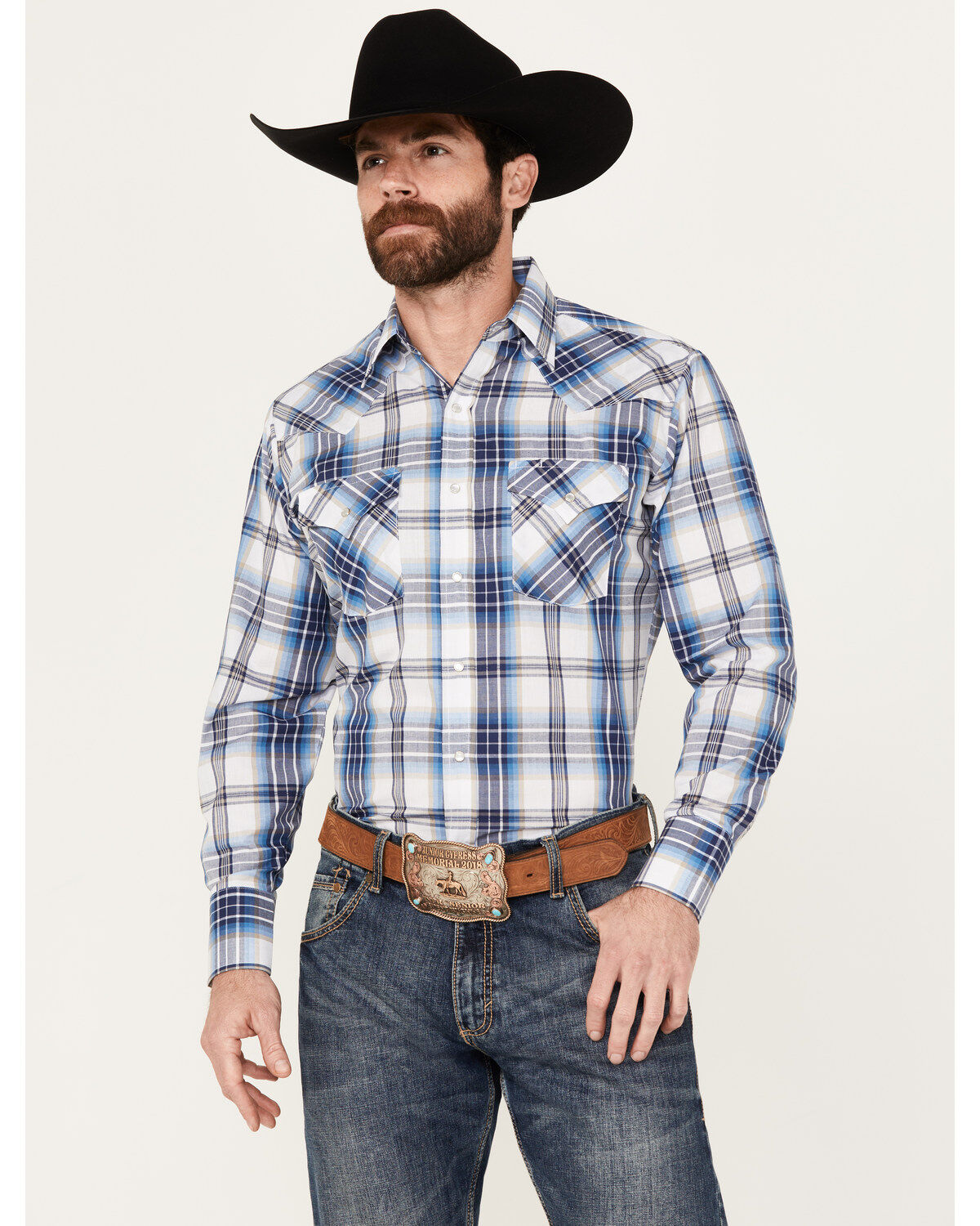 Men's Ely Walker Plaid Print Long Sleeve Pearl Snap Western Shirt