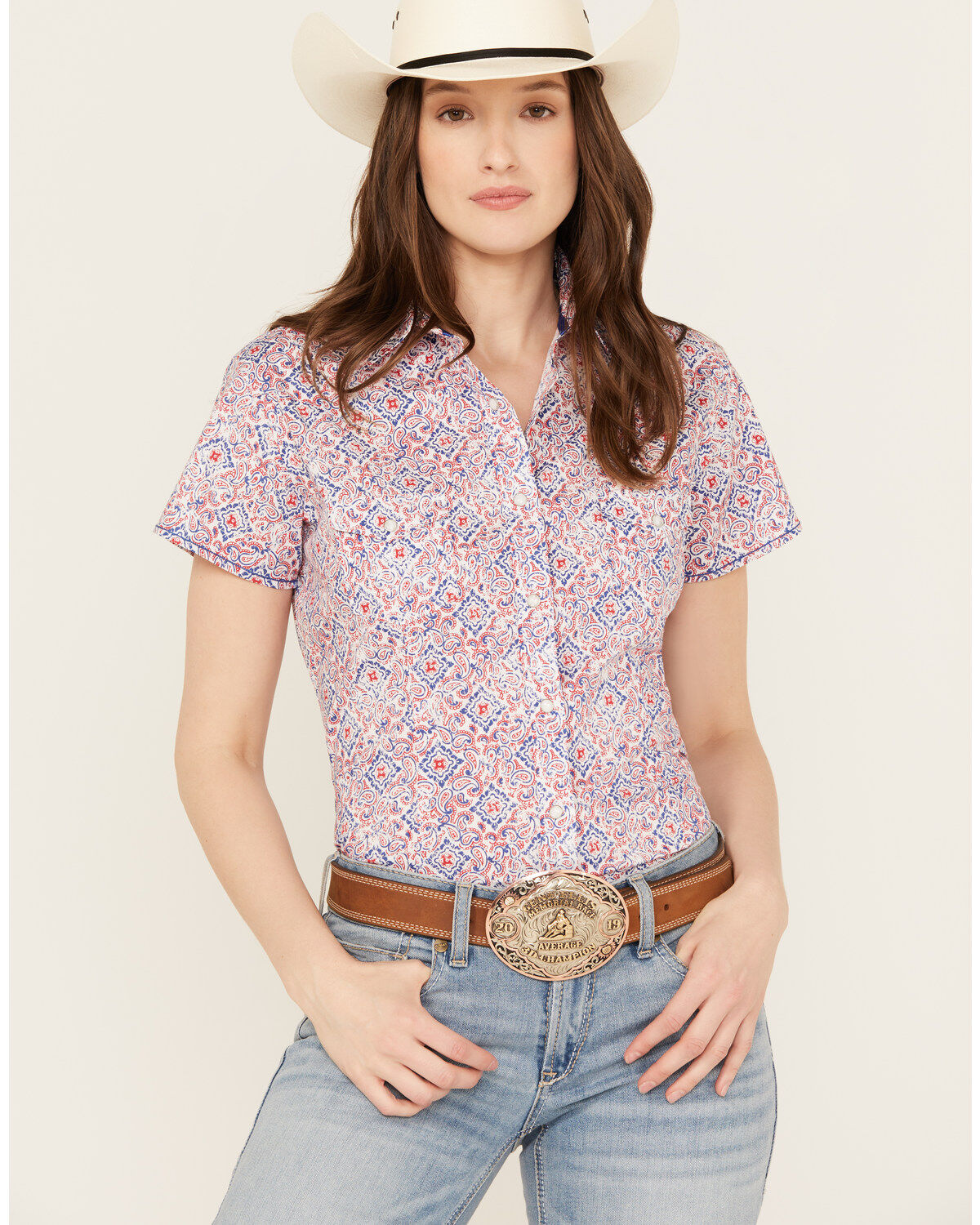Women's Panhandle Rough Stock by Paisley Print Stretch Short Sleeve We