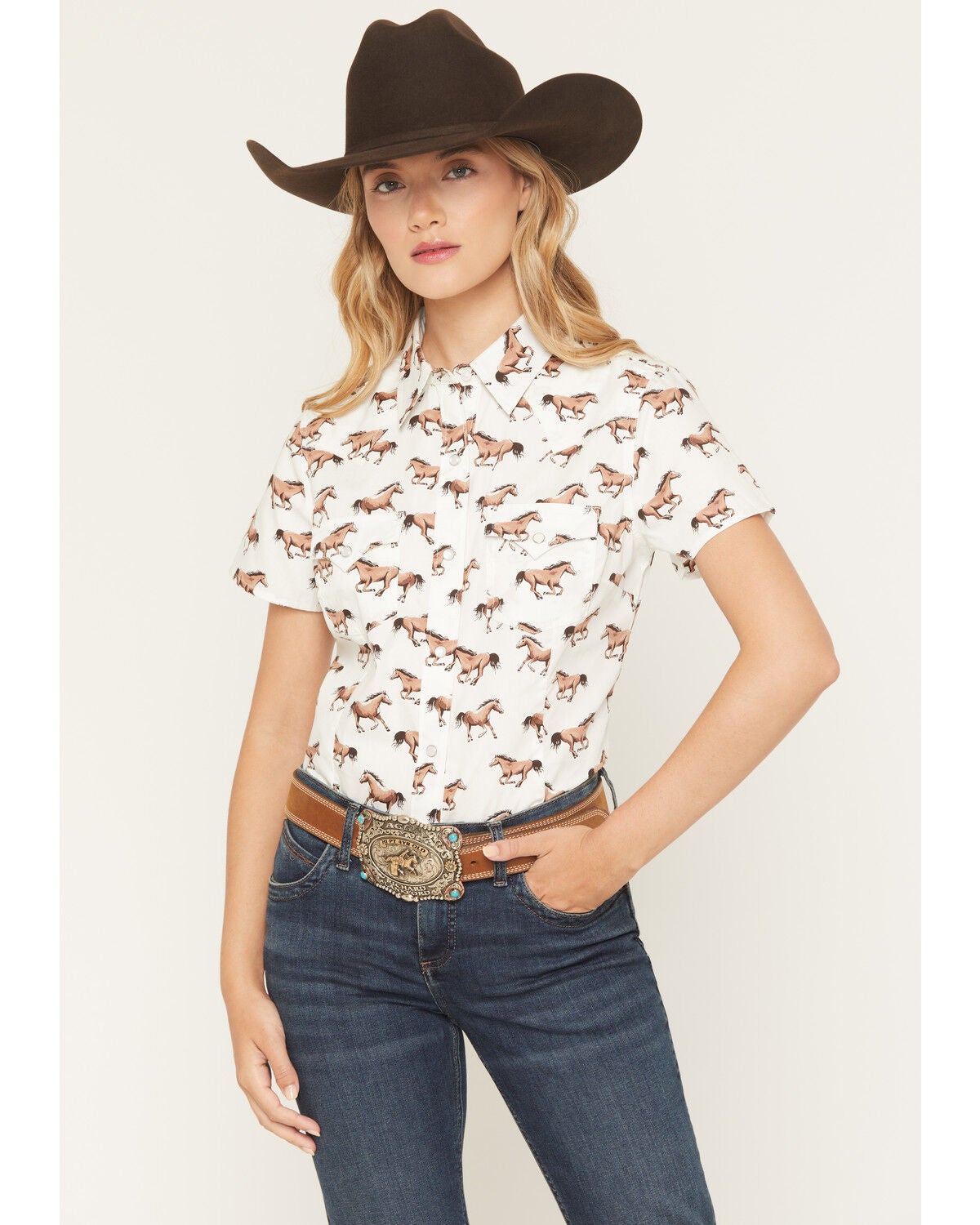 Women's Wrangler Retro Boot Barn Exclusive Horse Print Short Sleeve Sn