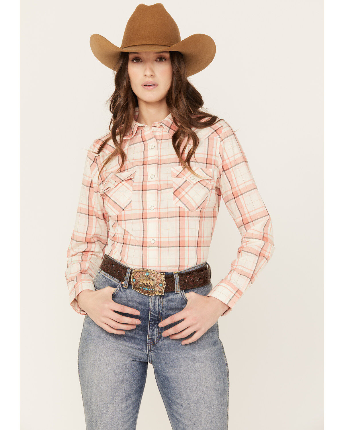 Women's Wrangler Plaid Print Long Sleeve Western Snap Shirt