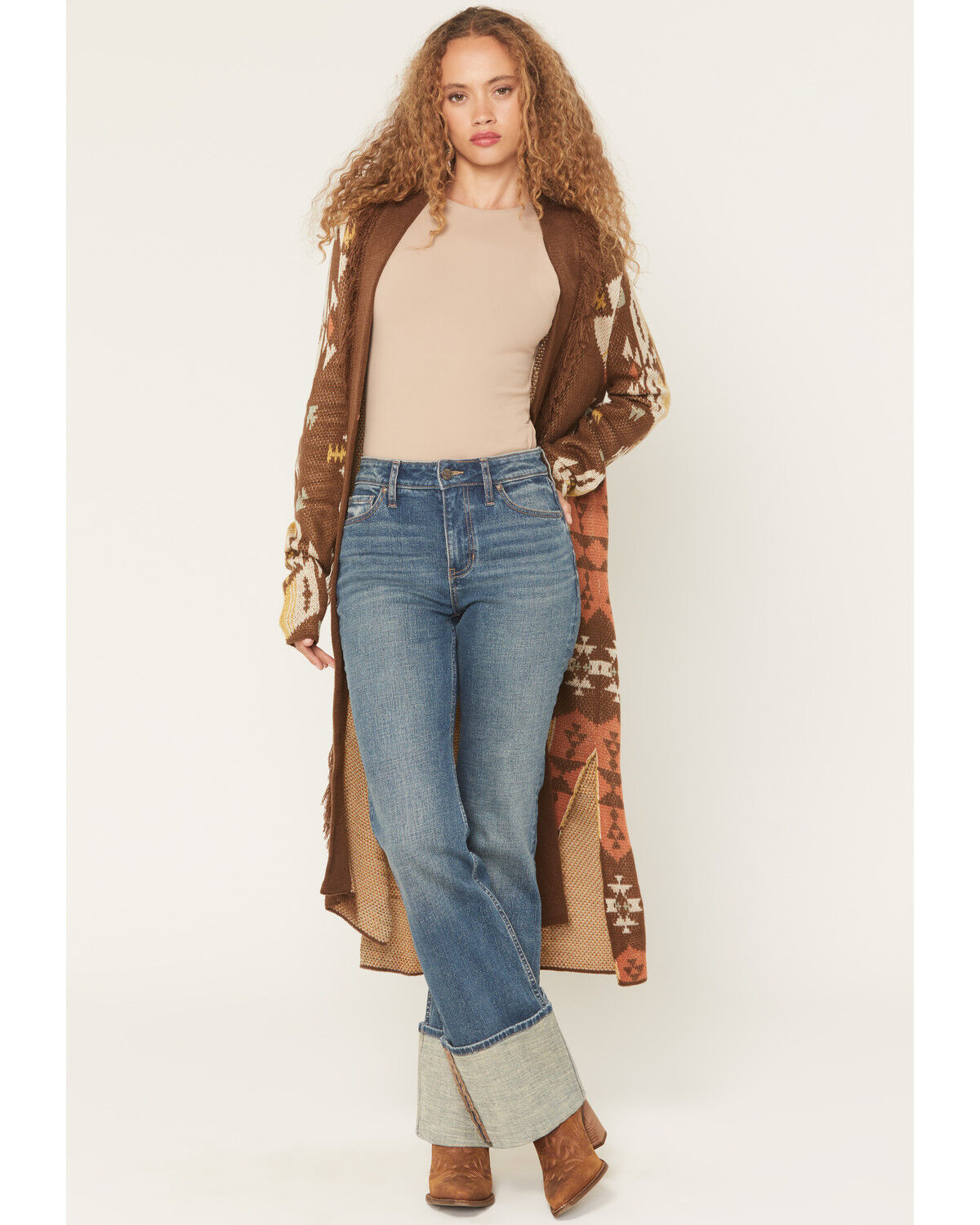 Women's Rock & Roll Denim Southwestern Print Concho Cardigan