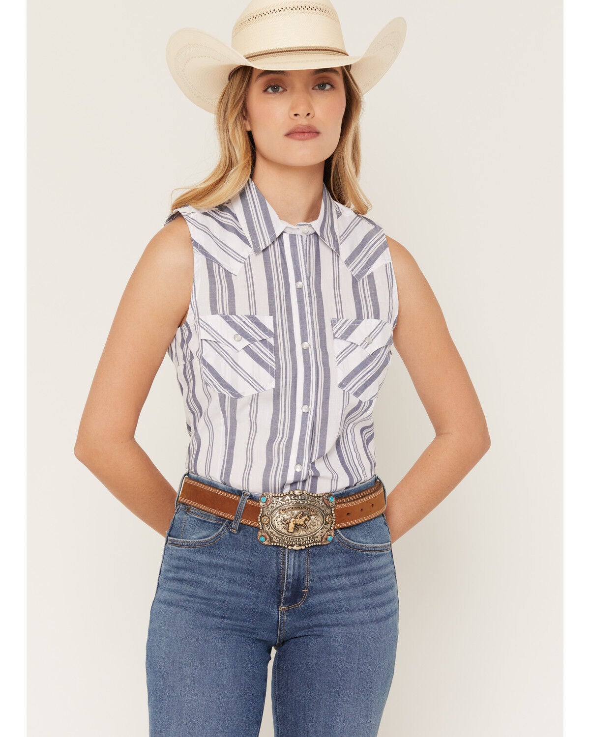 Women's Wrangler Retro Boot Barn Exclusive Striped Sleeveless Pearl Sn