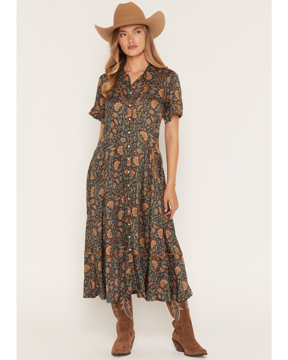 Women's Sendero Provisions La Dahlia Floral Print Short Sleeve Snap Mi