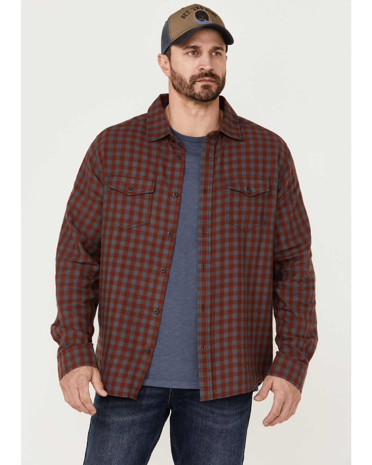Men's Brothers and Sons Small Check Plaid Long Sleeve Button-Down West