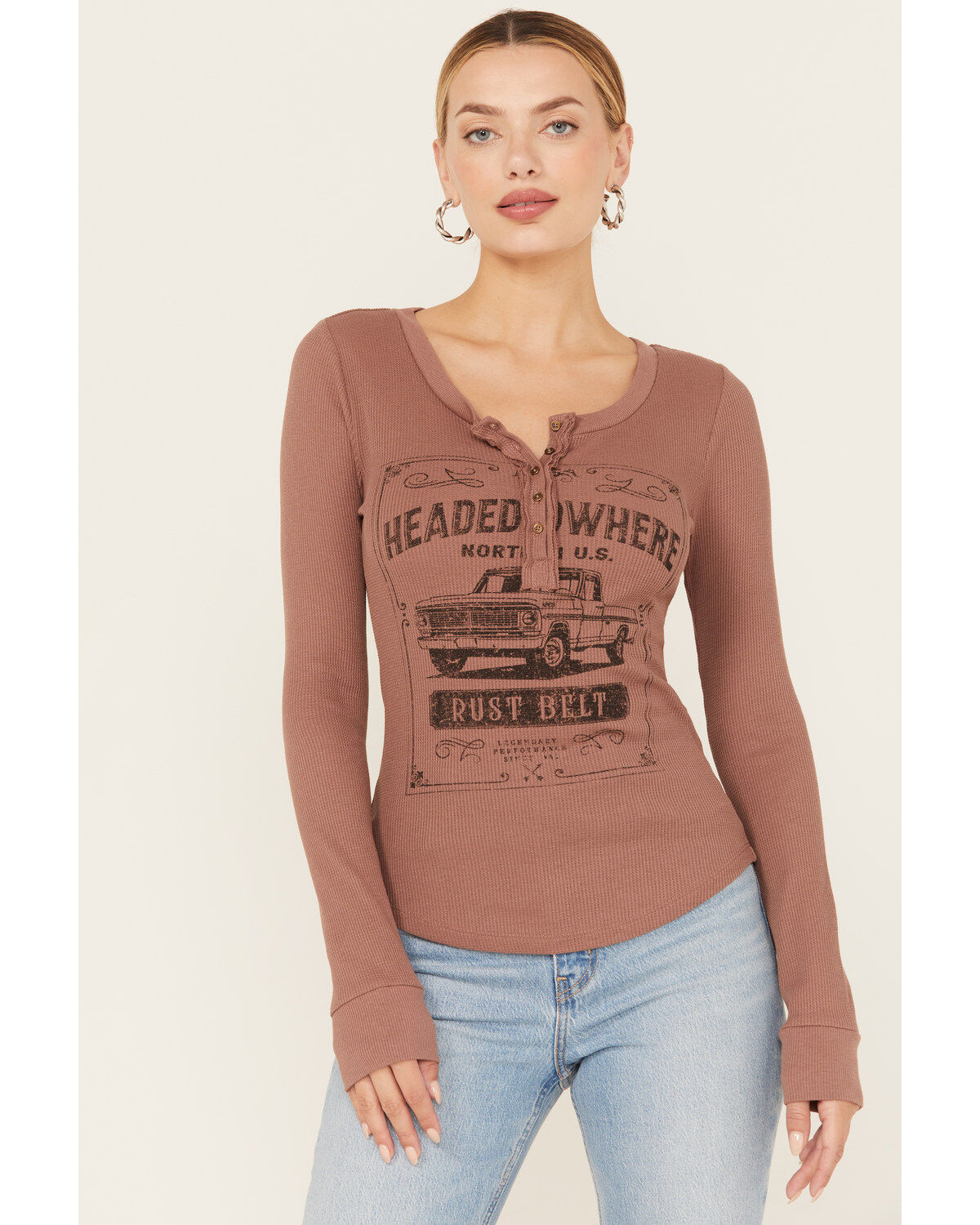 Women's Cleo + Wolf Rust Belt Long Sleeve Henley Shirt