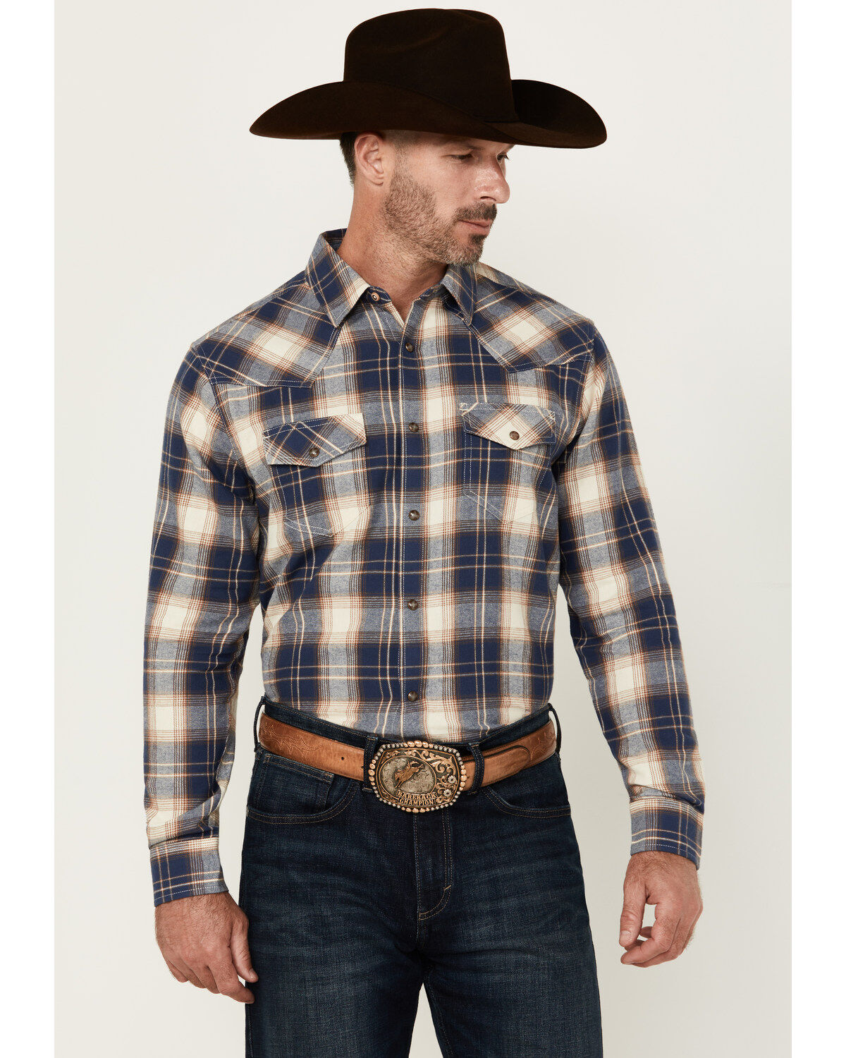 Men's Cody James Harvest Plaid Print Long Sleeve Snap Western Shirt