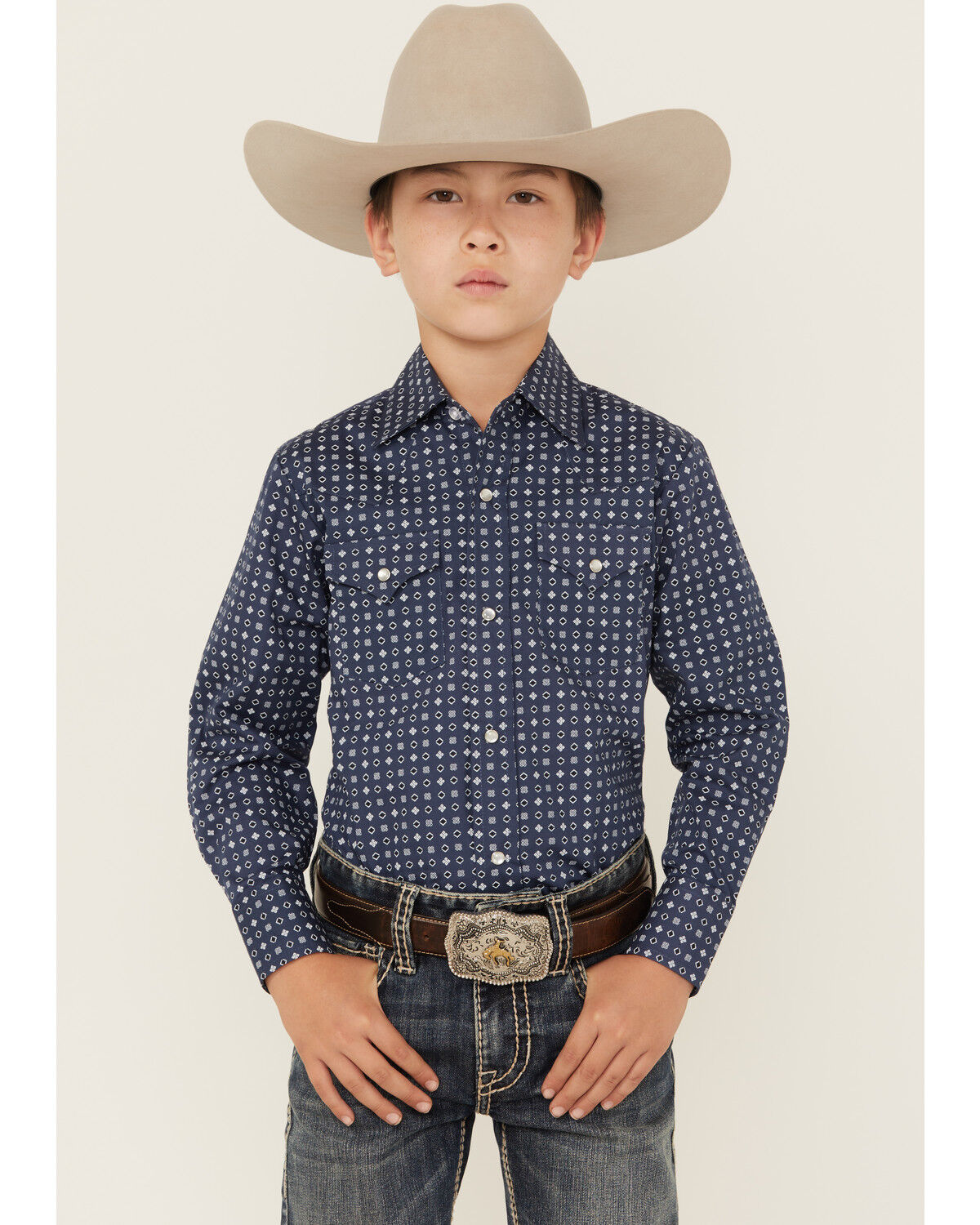 Boys' Ely Walker Geo Print Long Sleeve Snap Stretch Western Shirt