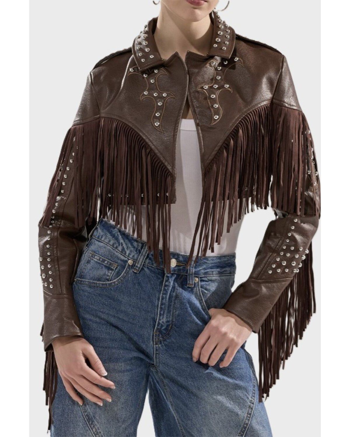 Women's Azalea Wang Reece Faux Leather Fringe Cropped Jacket