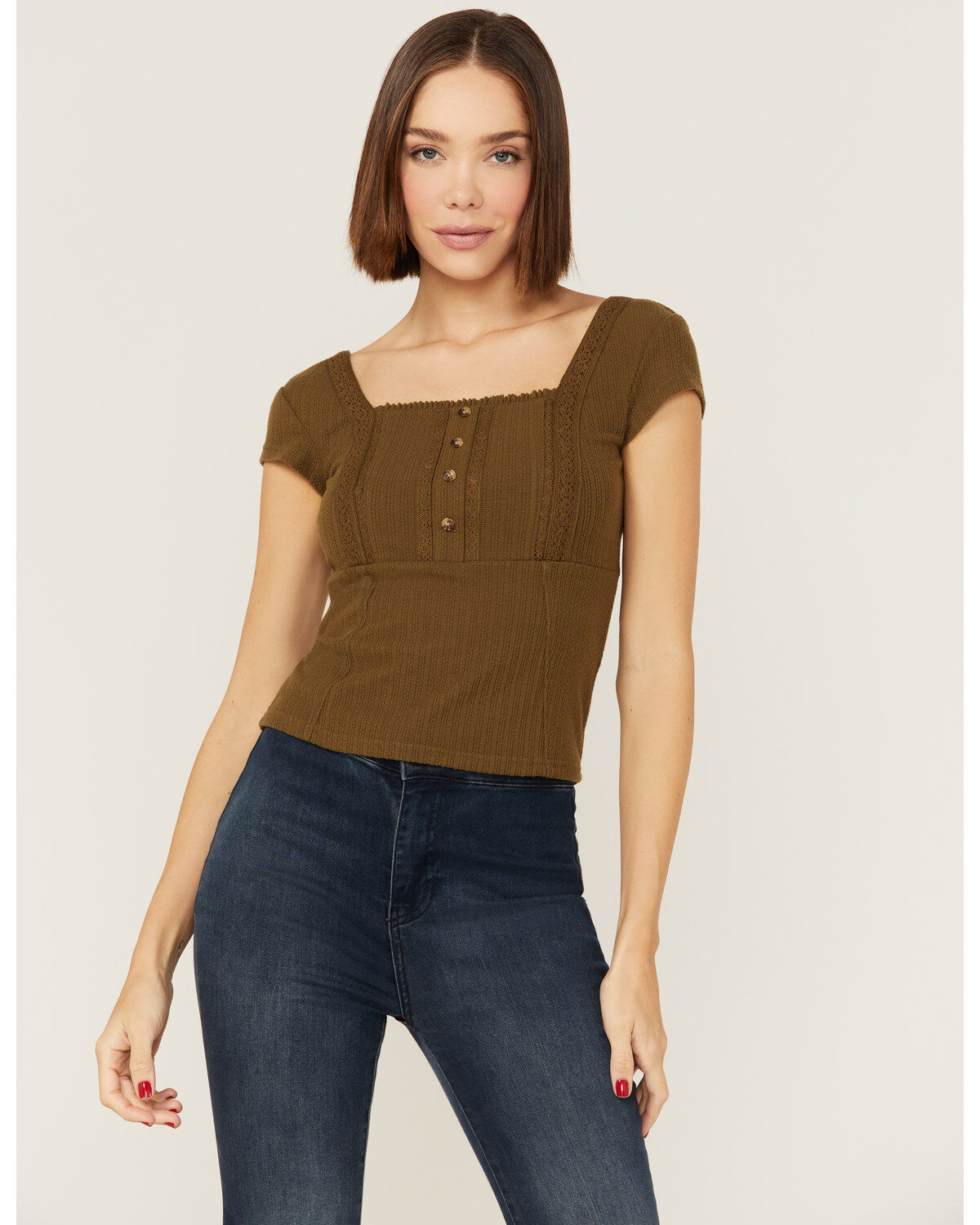 Women's Shyanne Square Neck Green Pointelle Top