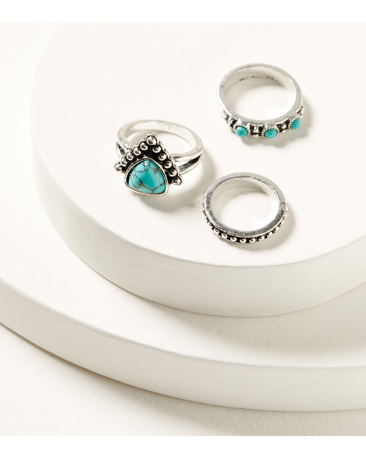 Women's Shyanne Turquoise and Silver-Toned Dotted Ring Set - 3 Piece
