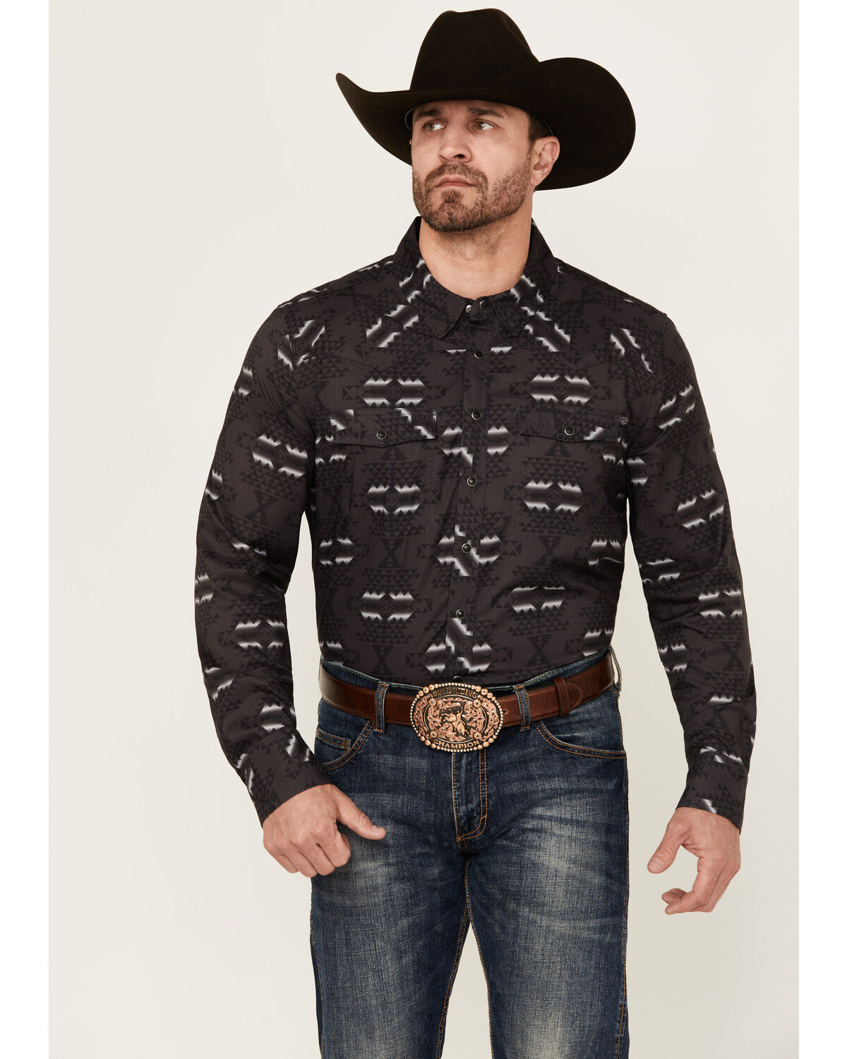 Men's Rock & Roll Denim Tek Southwestern Print Long Sleeve Snap Wester