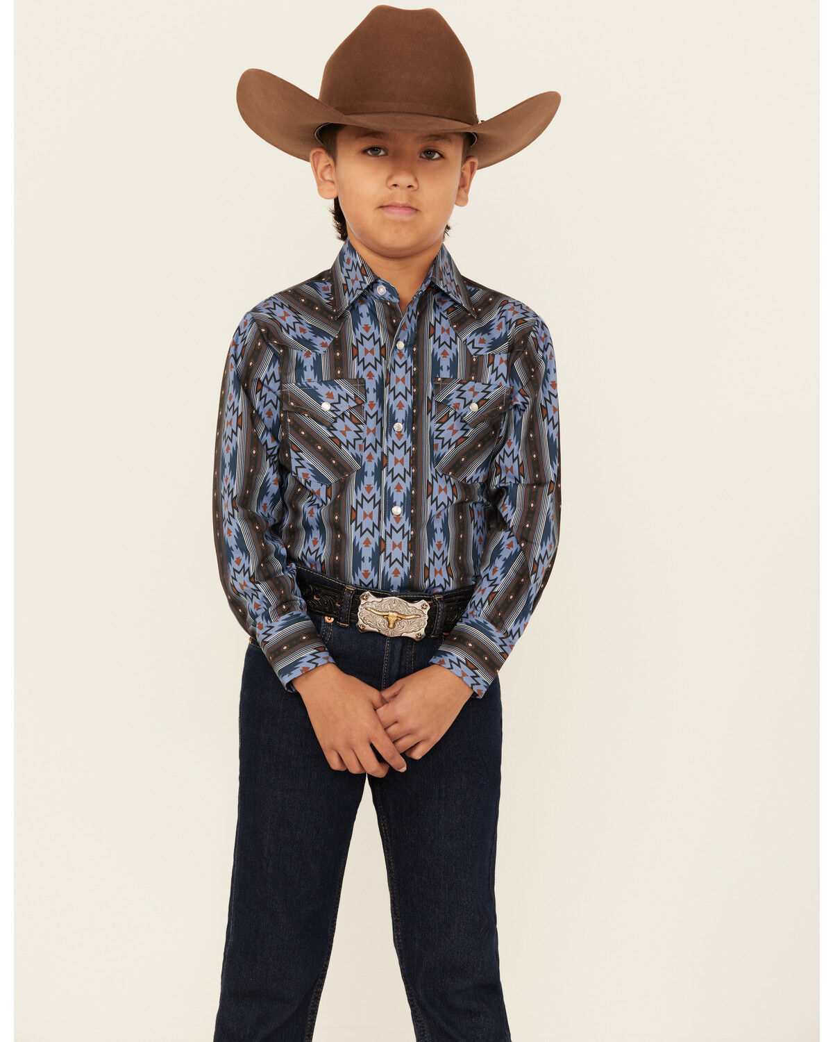 Boys' Ely Walker Southwestern Print Long Sleeve Snap Western Shirt