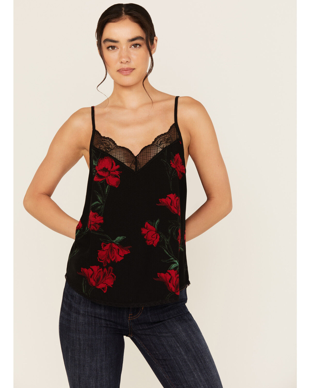 Women's Idyllwind Chase Floral Print Lace Trim Cami Tank