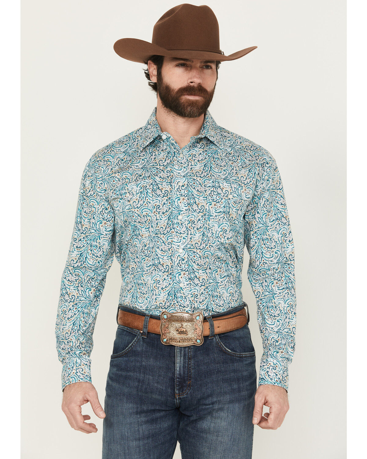 Men's Panhandle Paisley Print Long Sleeved Pearl Snap Western Shirt