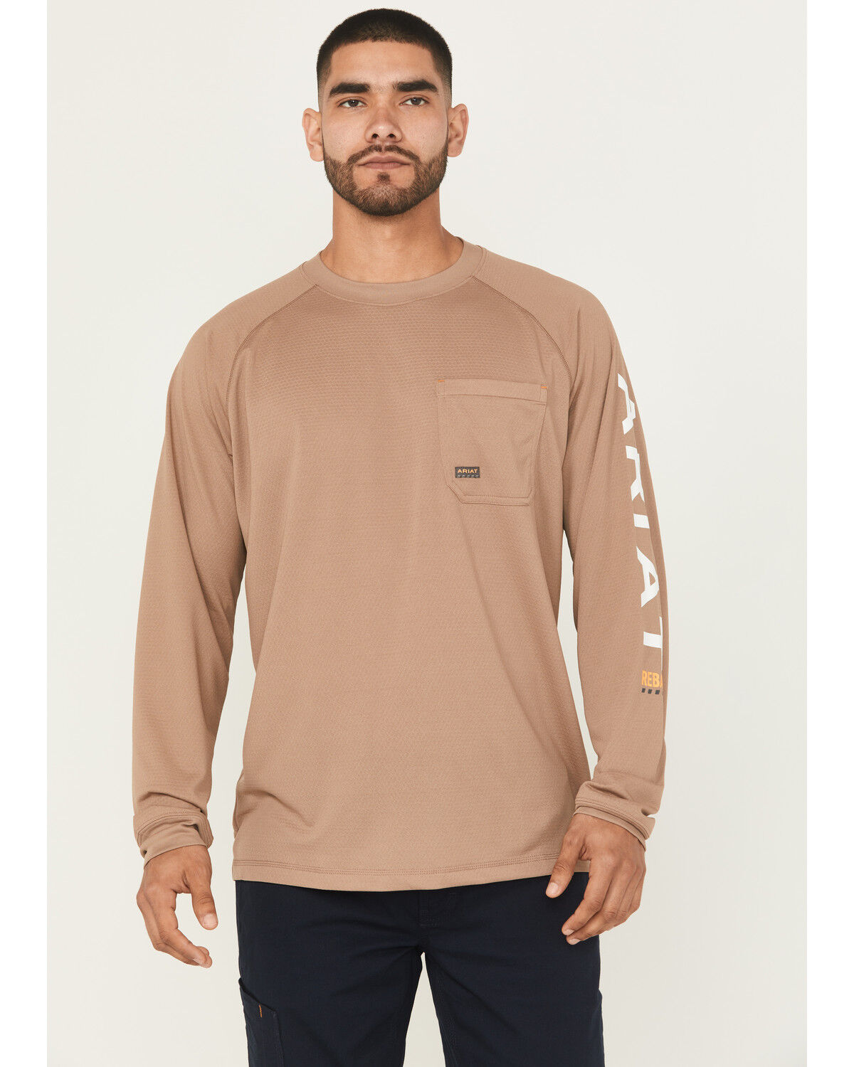 Men's Ariat Khaki Rebar Heat Fighter Long Sleeve Work Pocket T-Shirt