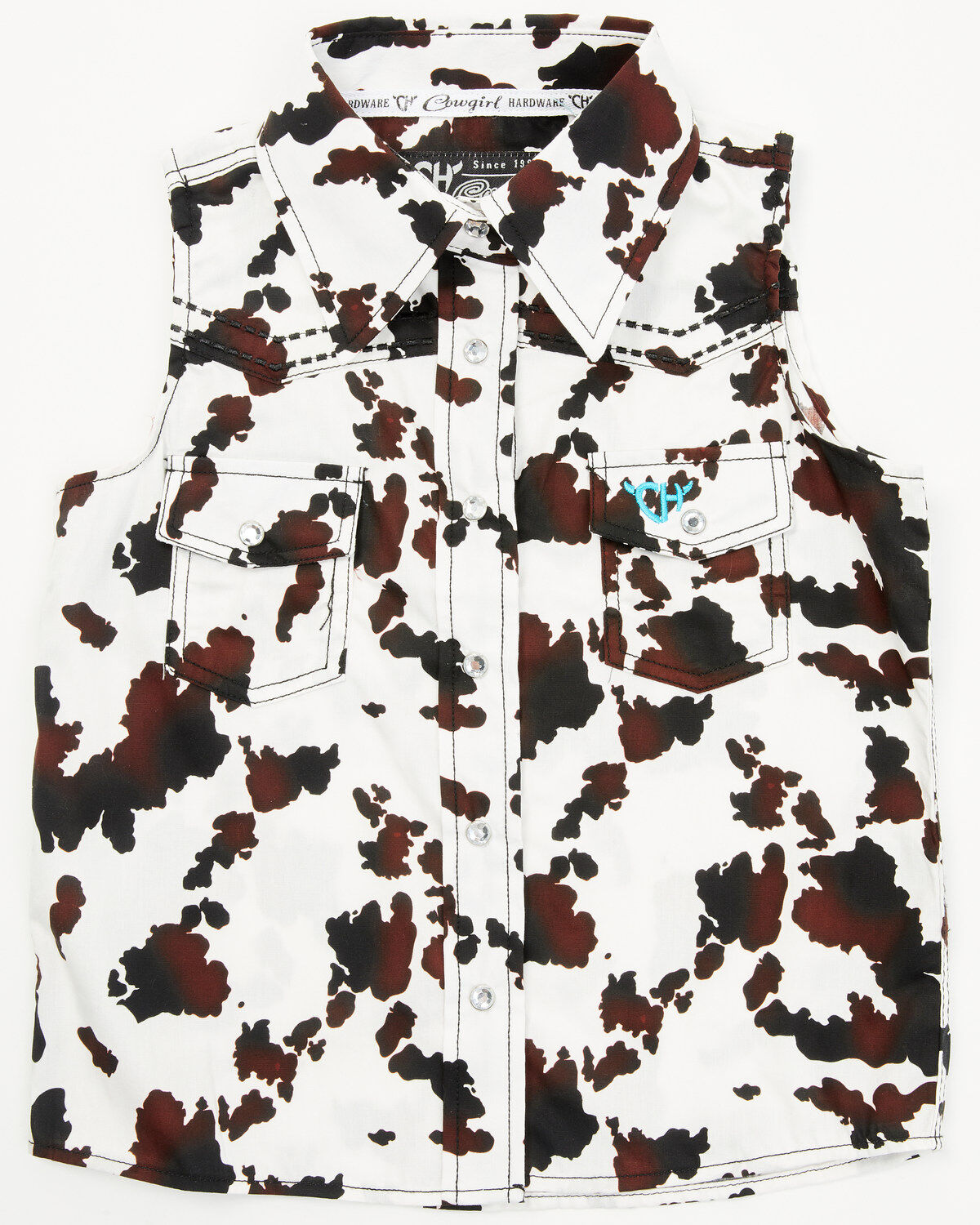 Girls' Cowgirl Hardware Toddler Cow Print Sleeveless Snap Western Shir