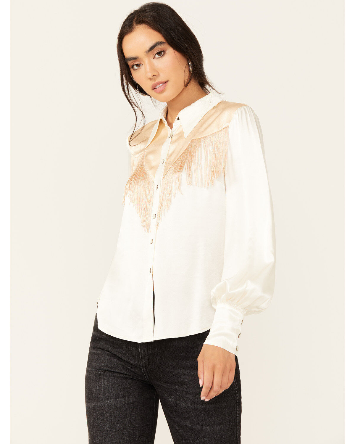 Women's Shyanne Color Block Western Fringe Blouse
