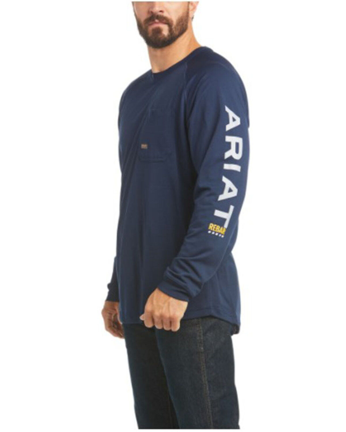 Men's Ariat Navy Rebar Heat Fighter Long Sleeve Work Pocket T-Shirt