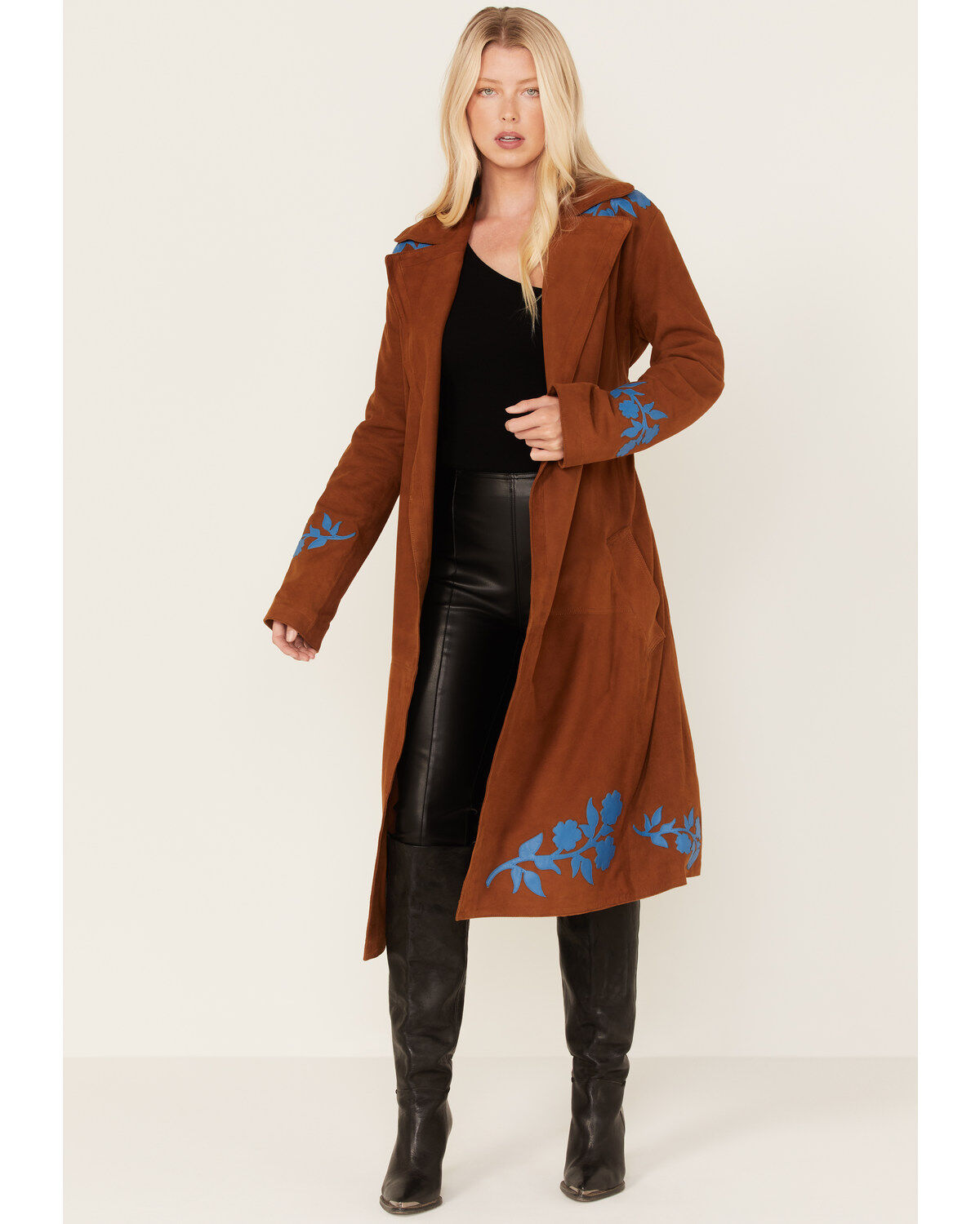 Women's DANCASSAB Floral Embroidered Suede Barbara Coat