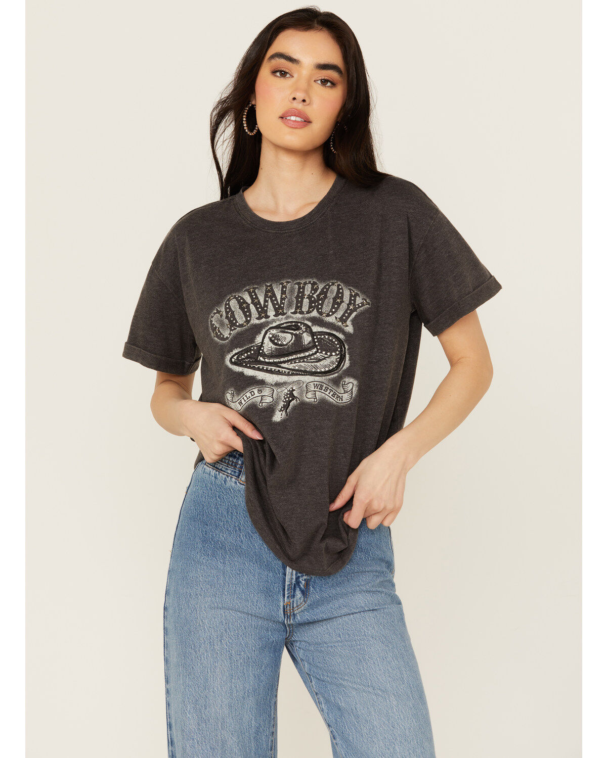 Women's Blended Cowboy Embroidered Graphic T-Shirt