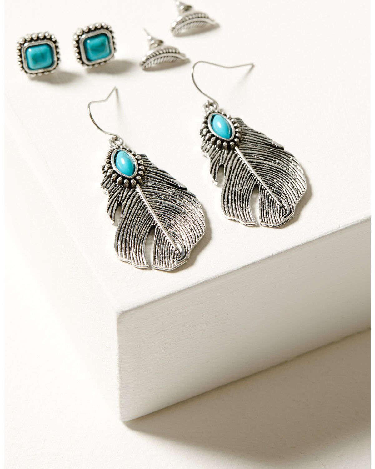Women's Shyanne Feathers and Turquoise-Toned Earring Set - 3 Piece