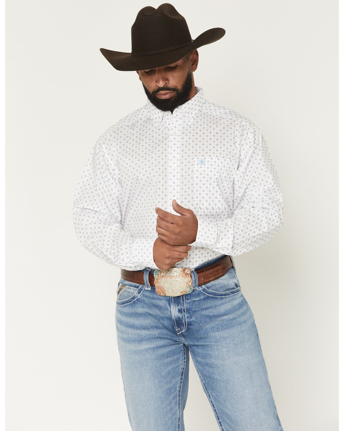 Men's Ariat Jayson Geo Print Long Sleeve Button-Down Western Shirt