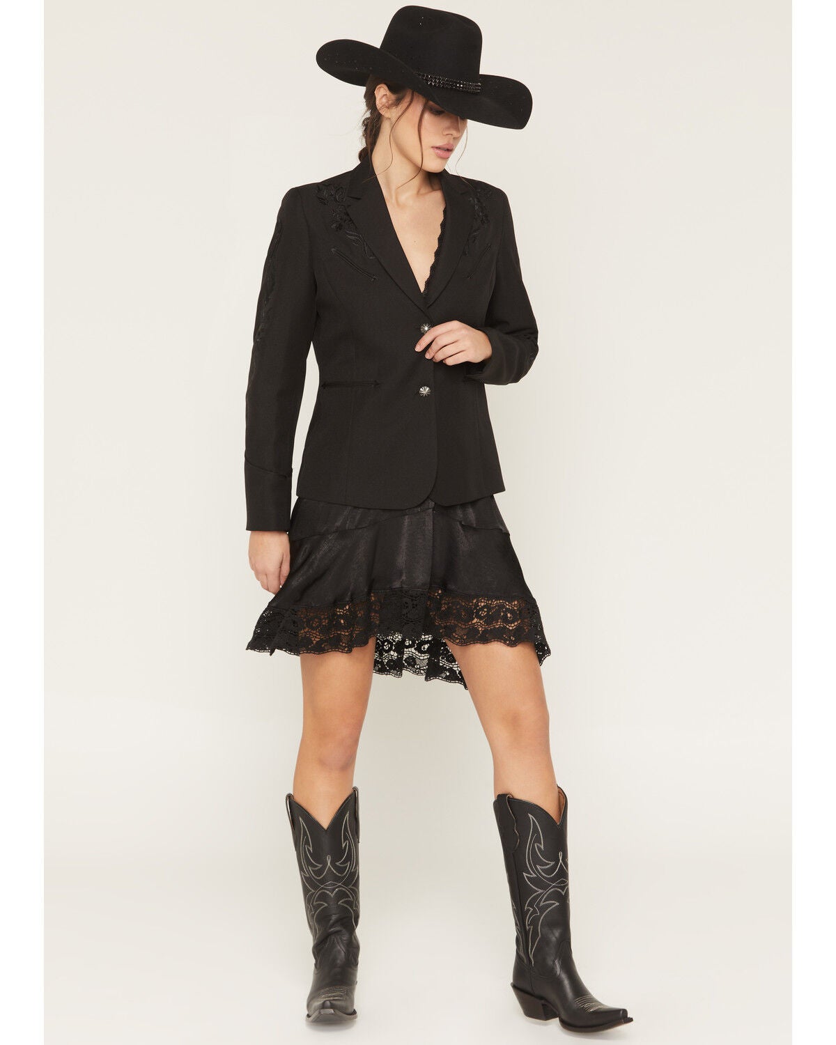 Women's Scully Tonal Scroll Embroidered Button-Down Blazer