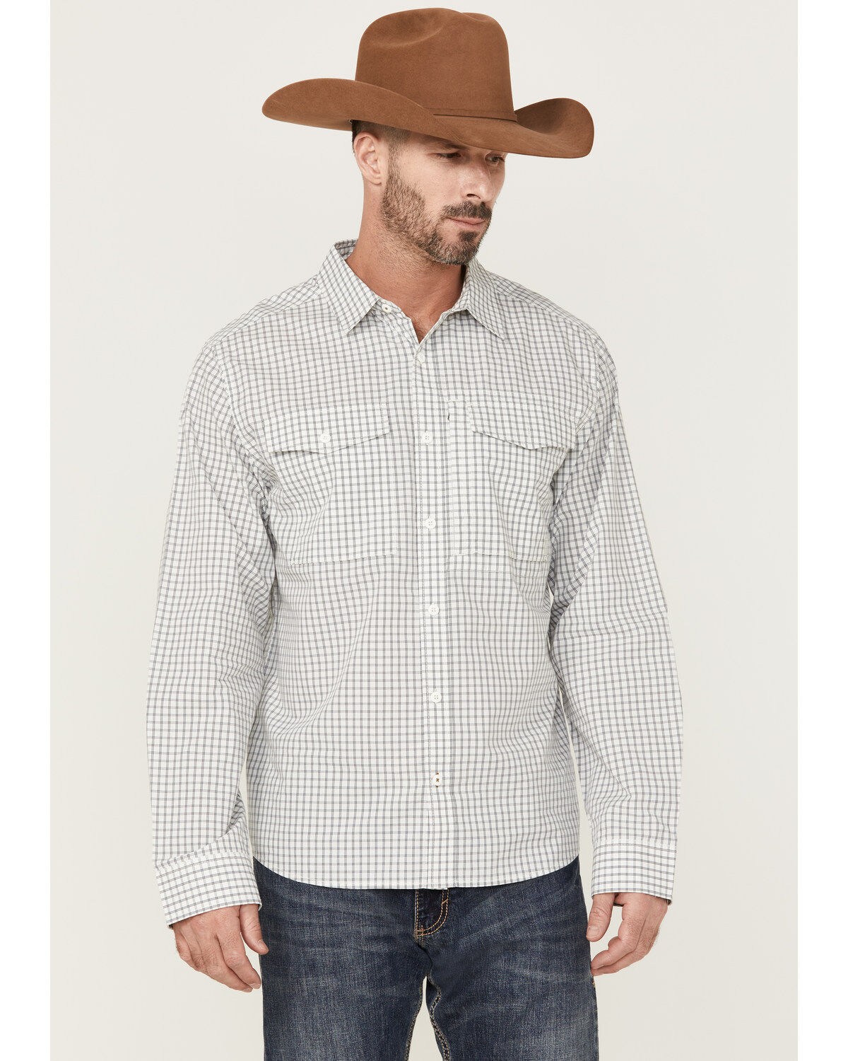 Men's Brothers and Sons Plaid Print Long Sleeve Button-Down Performanc
