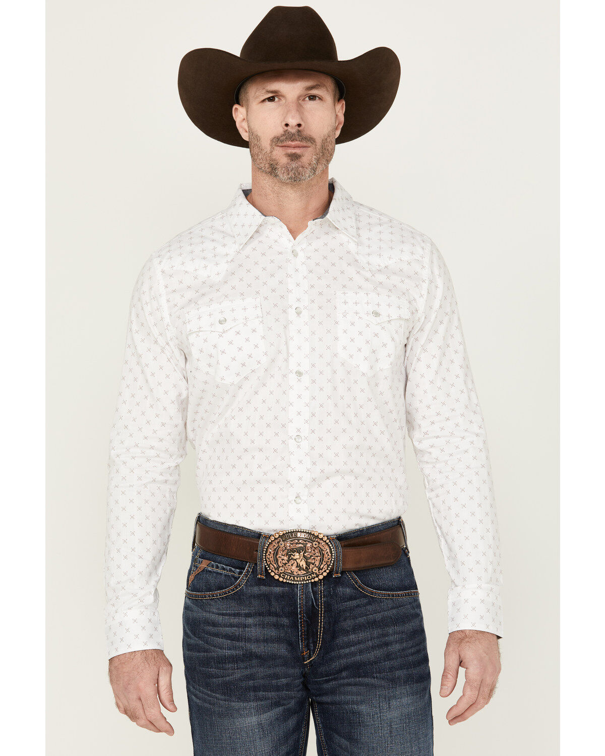 Men's Cody James North Star Jacquard Geo Print Long Sleeve Pearl Snap