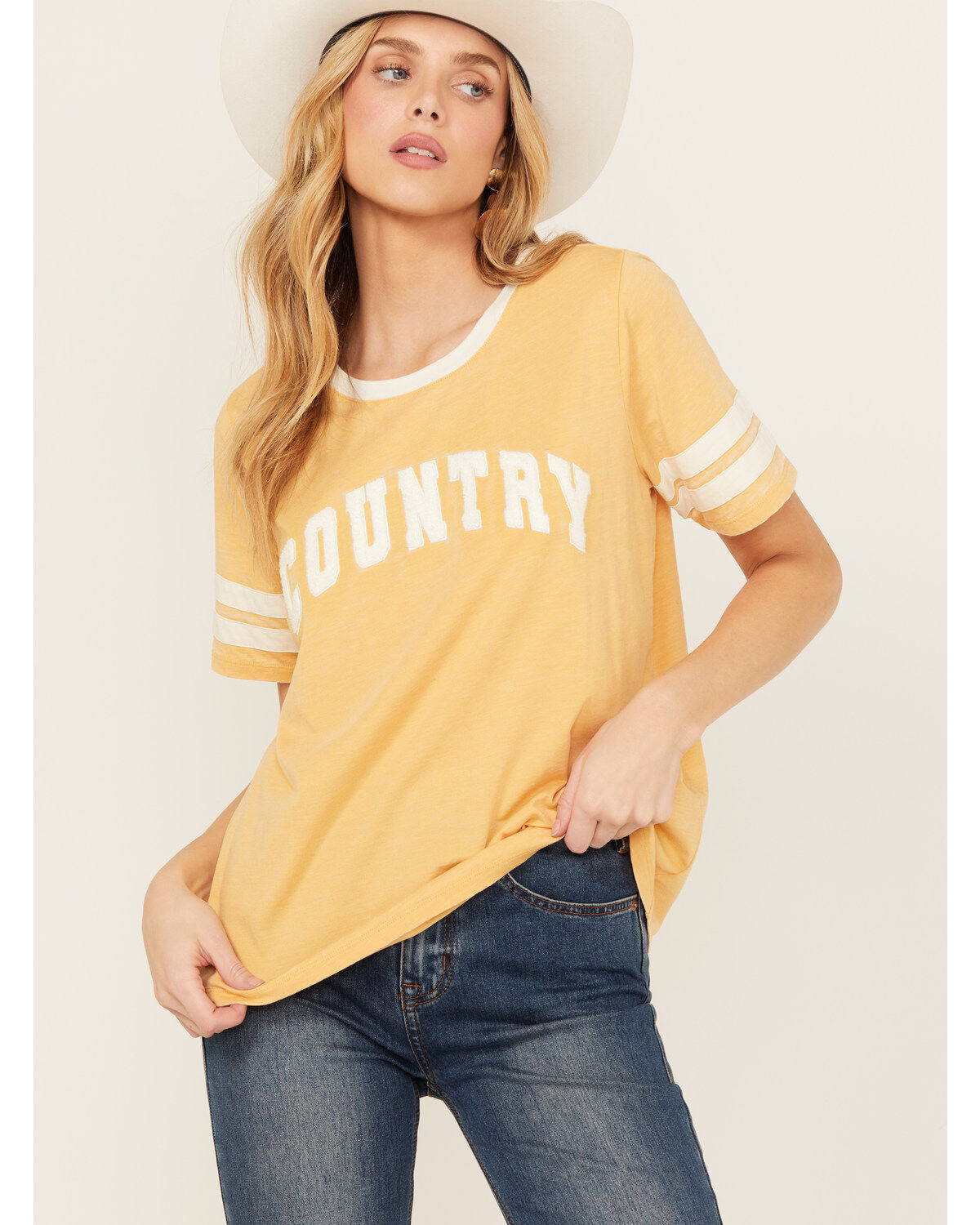 Women's Blended Country Ringer Short Sleeve Graphic Tee