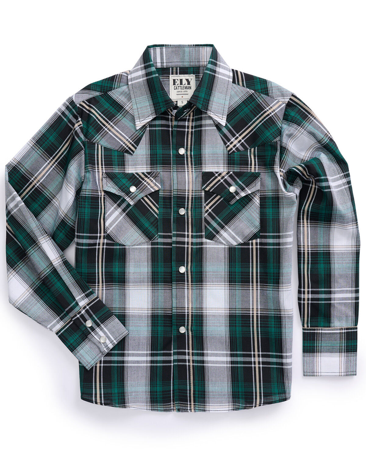 Boys' Ely Walker Plaid Print Long Sleeve Pearl Snap Western Shirt