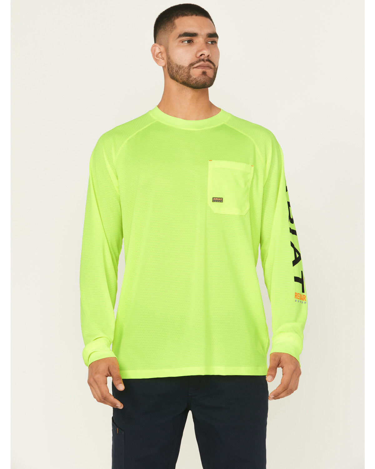 Men's Ariat Lime Rebar Heat Fighter Long Sleeve Work Pocket T-Shirt