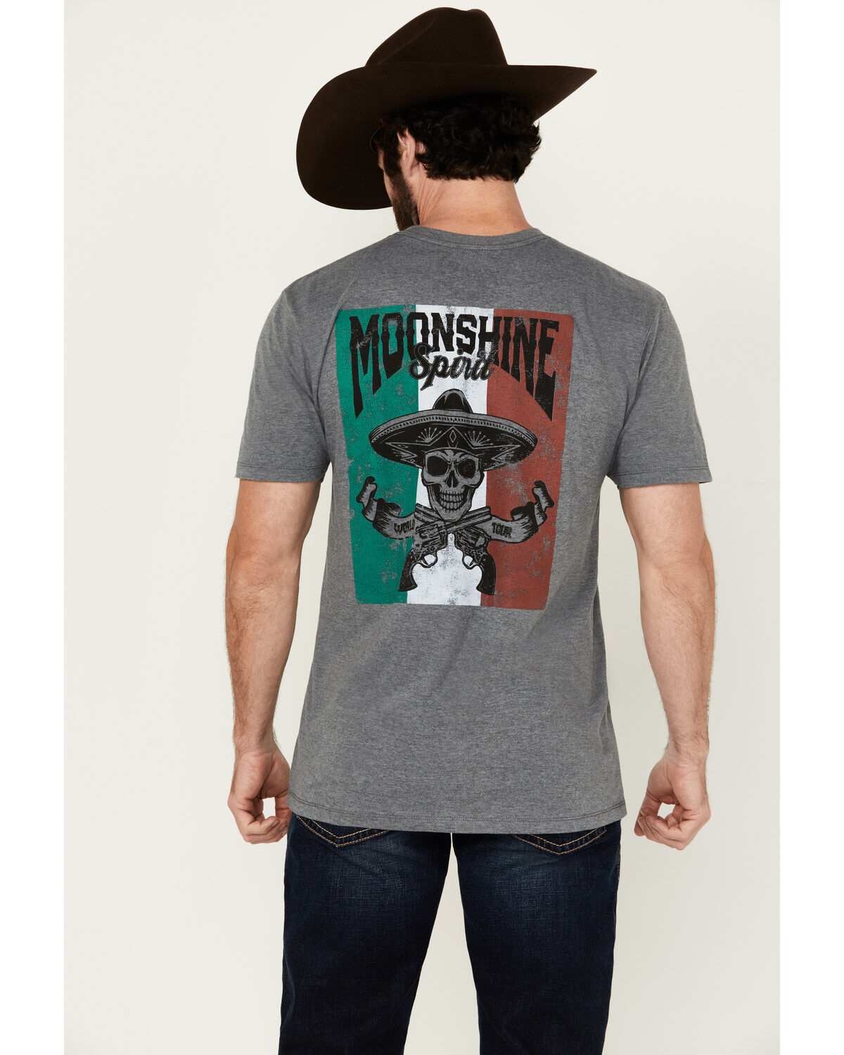 Men's Moonshine Spirit Mariachi Hat Skeleton Short Sleeve Graphic T-Sh
