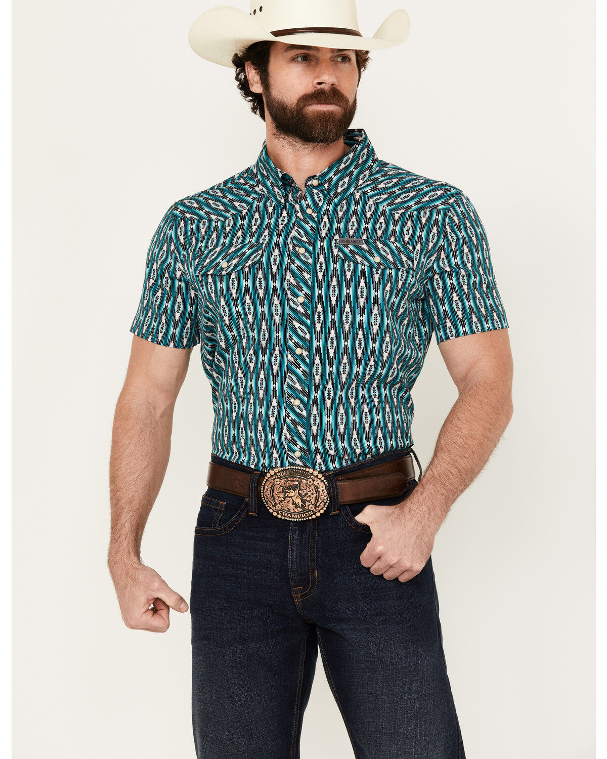 Men's Panhandle Southwestern Print Short Sleeve Snap Western Stretch W