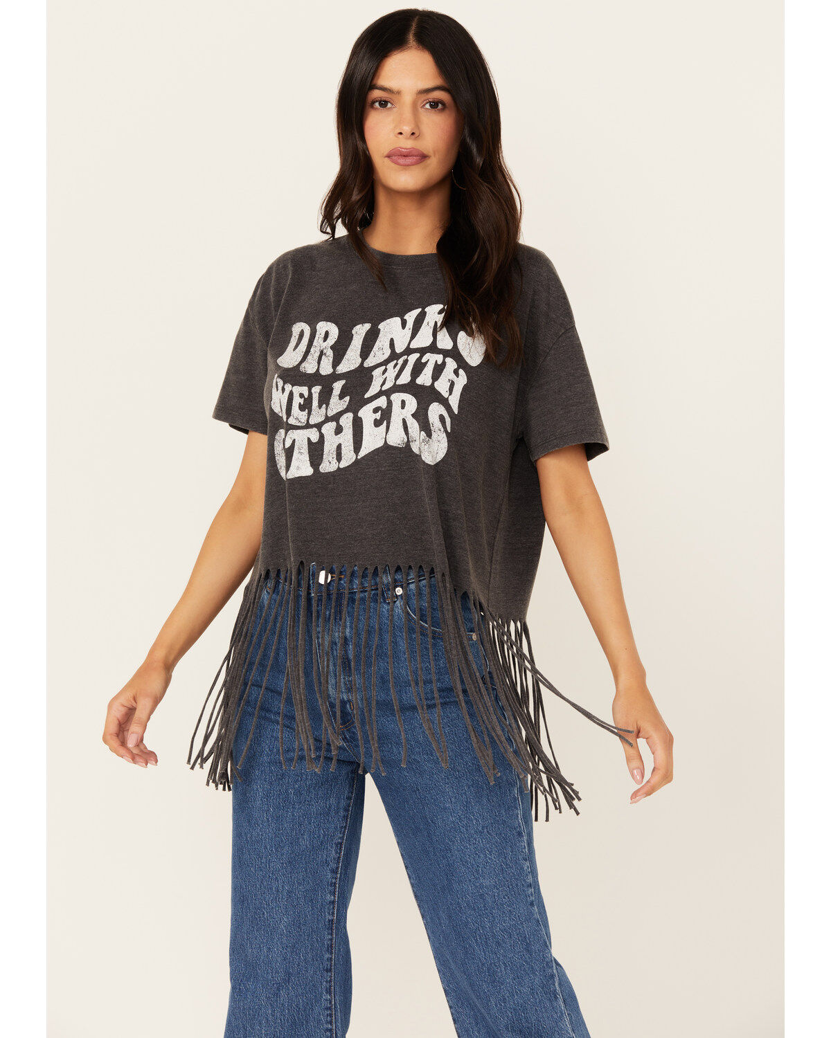 Women's Blended Drinks Well With Others Fringe Graphic Tee