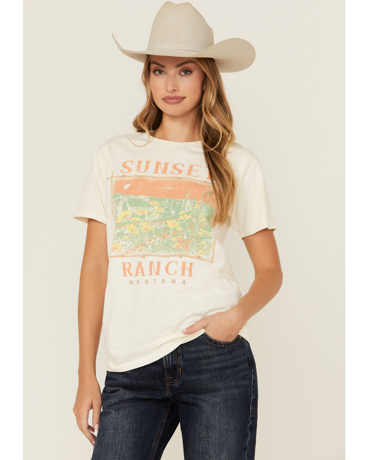 Women's Cut & Paste Sunset Short Sleeve Graphic Tee