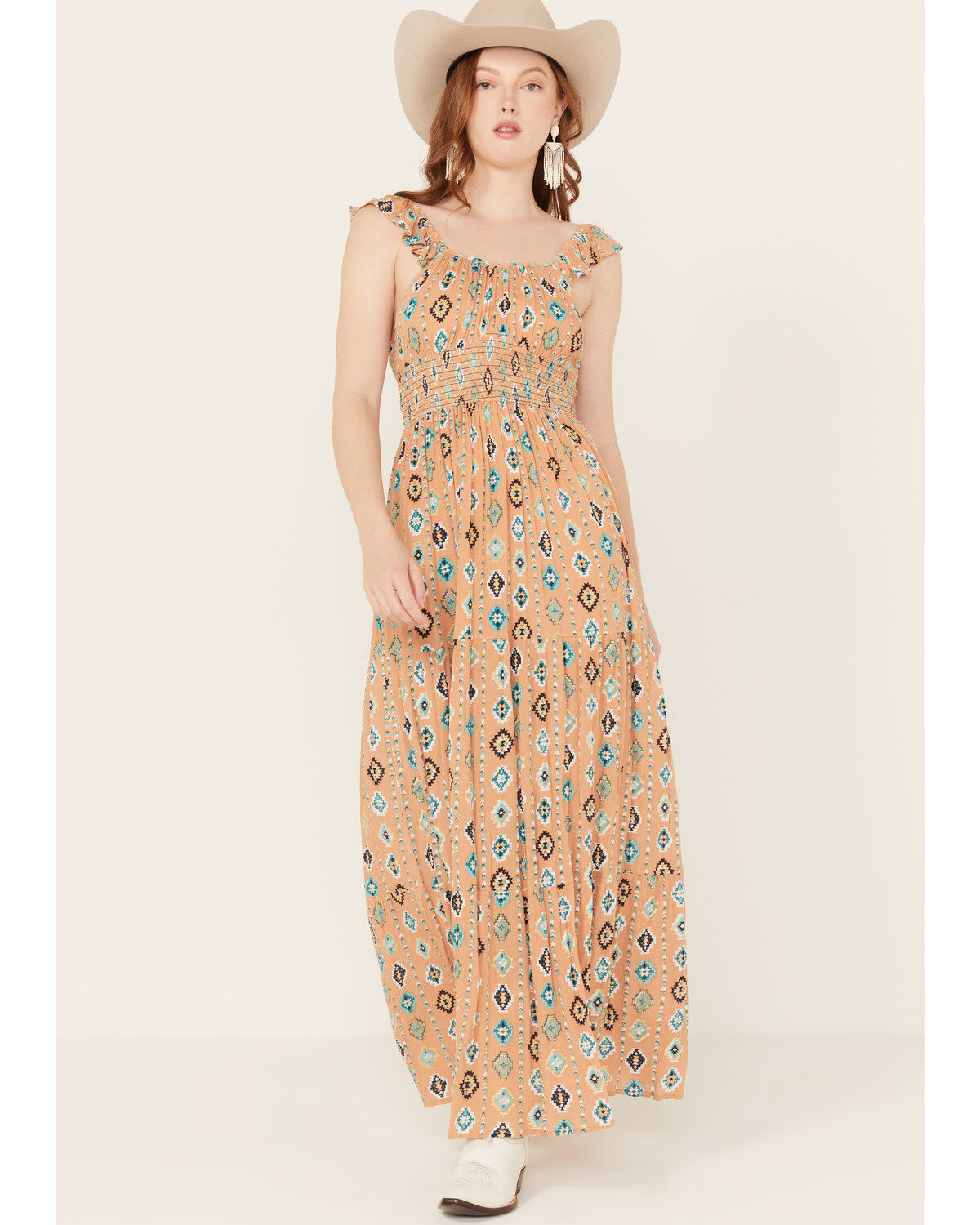 Women's Rock & Roll Denim Southwestern Tiered Sleeveless Maxi Dress
