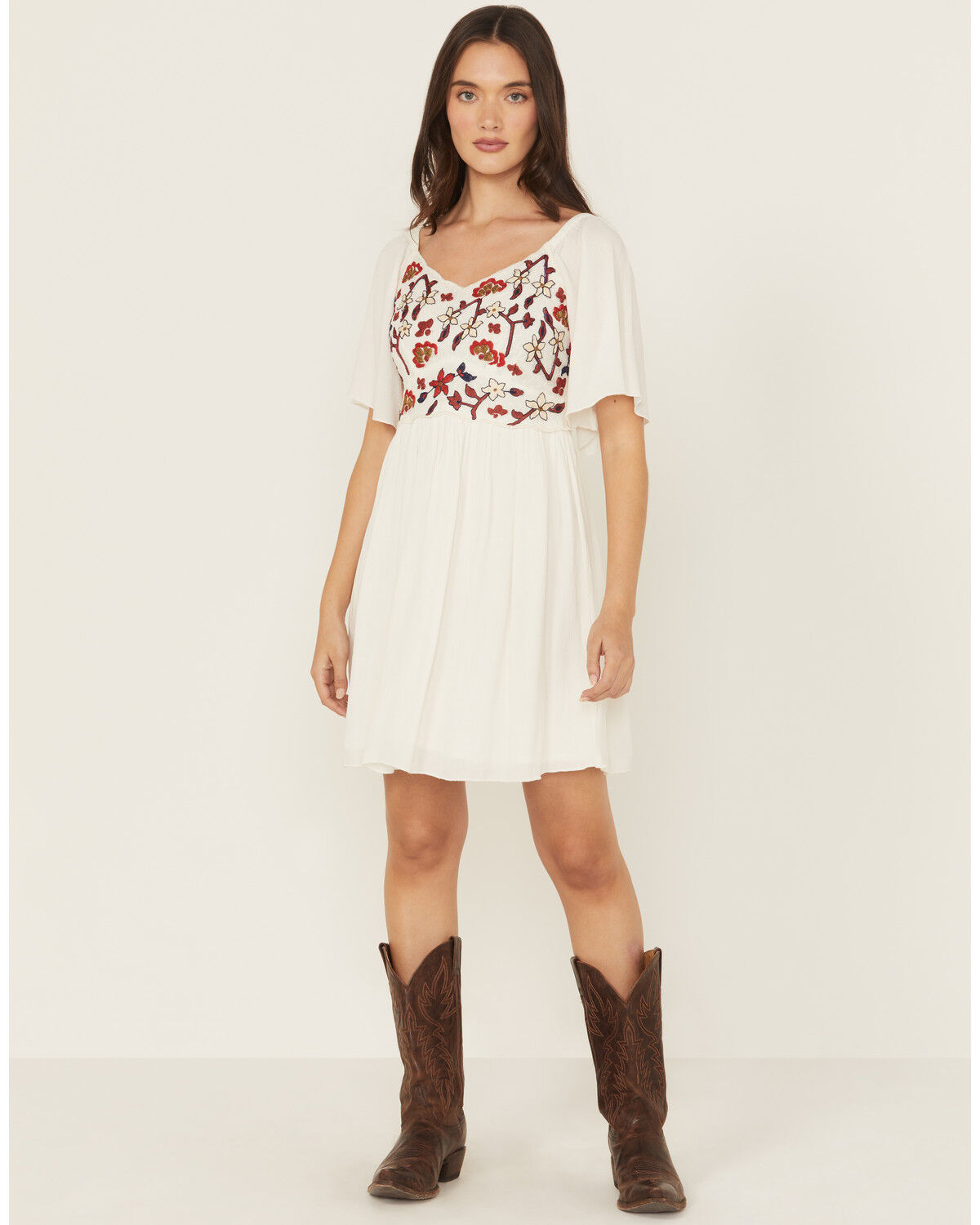 Women's Shyanne Embroidered Crinkle Flutter Sleeve Mini Dress