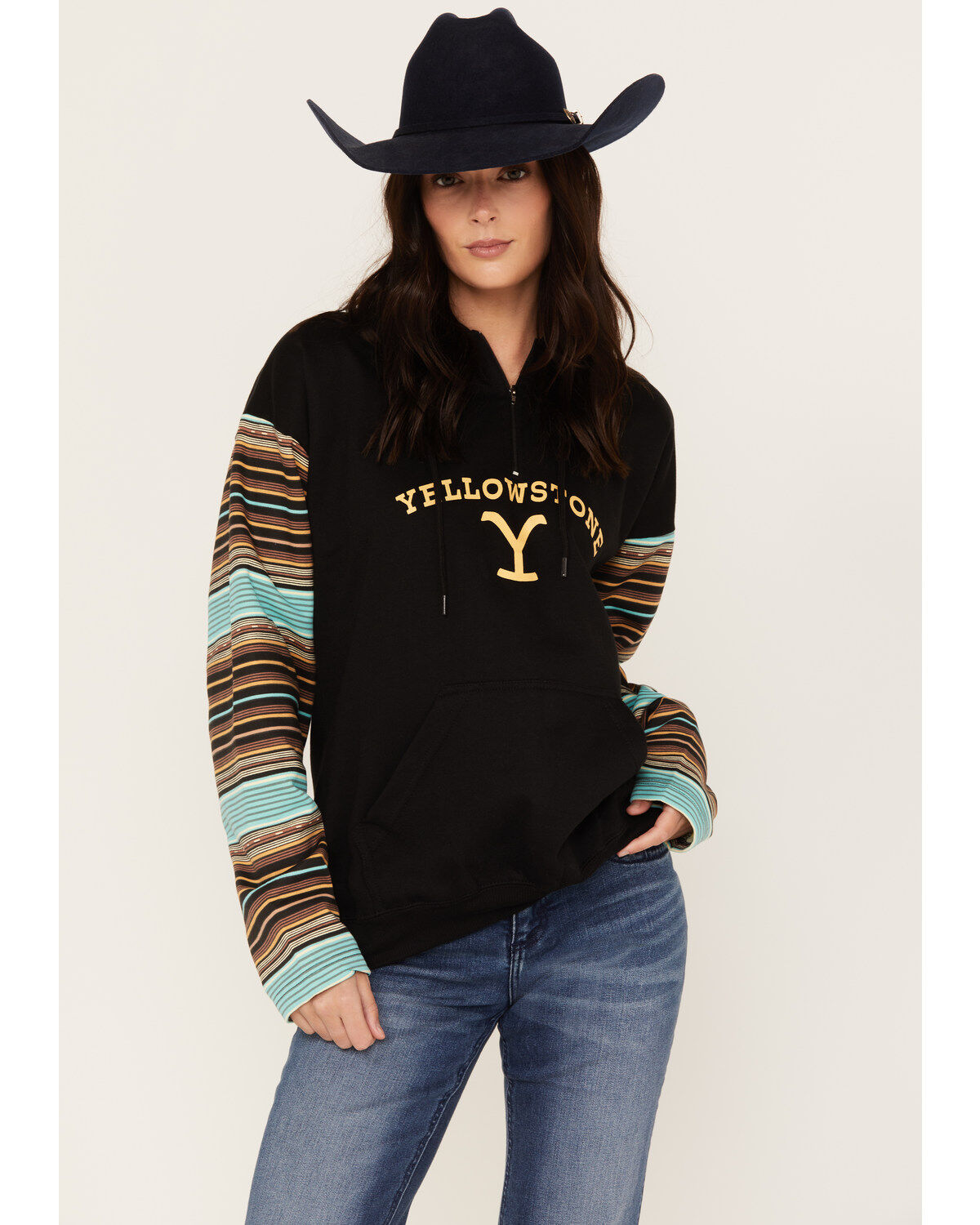 Women's Yellowstone Paramount Network's Serape Striped Print Logo Hood